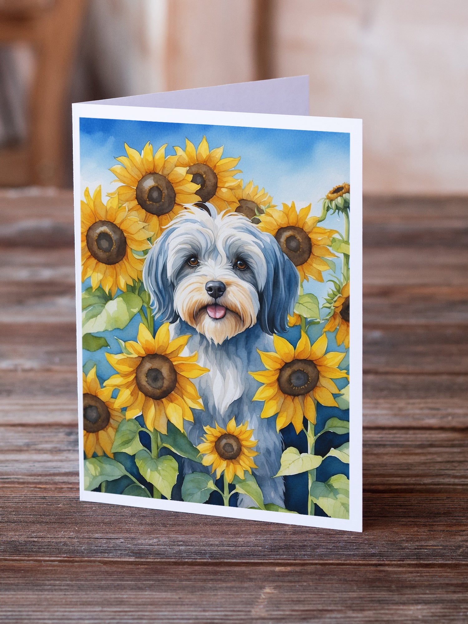 Buy this Tibetan Terrier in Sunflowers Greeting Cards Pack of 8