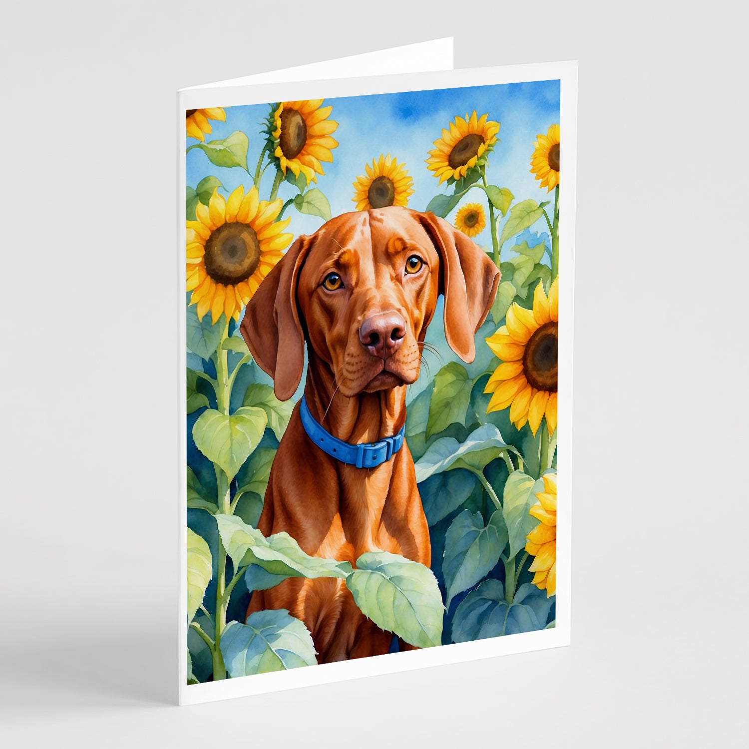 Buy this Vizsla in Sunflowers Greeting Cards Pack of 8