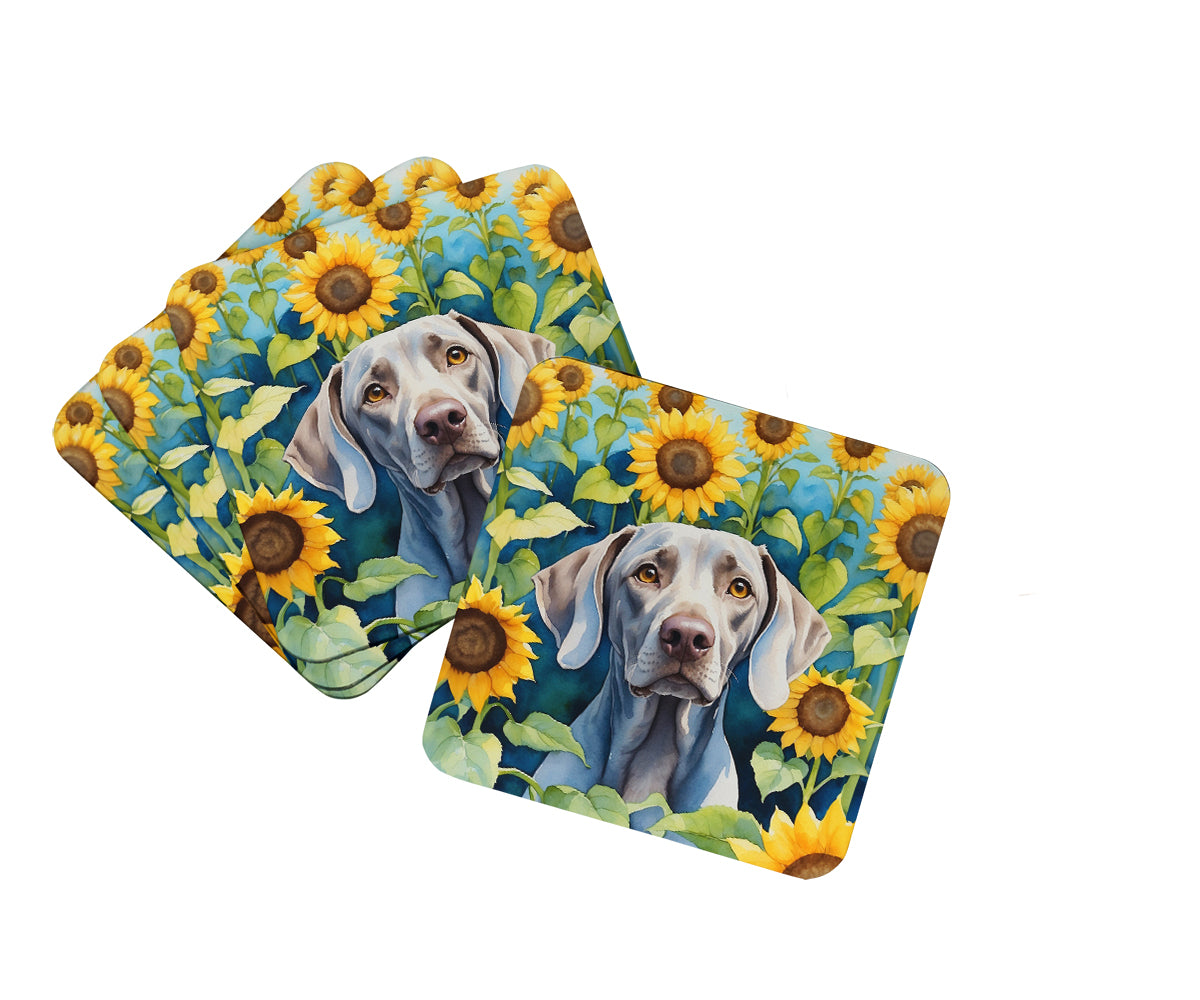 Buy this Weimaraner in Sunflowers Foam Coasters