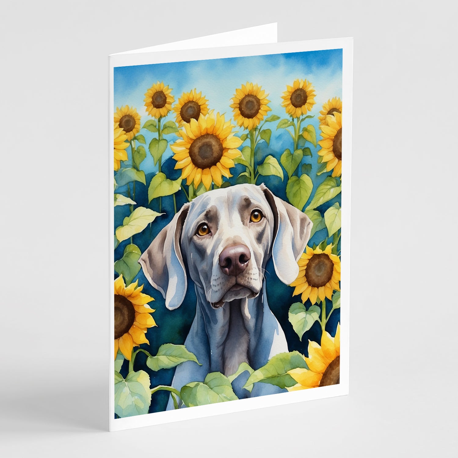 Buy this Weimaraner in Sunflowers Greeting Cards Pack of 8