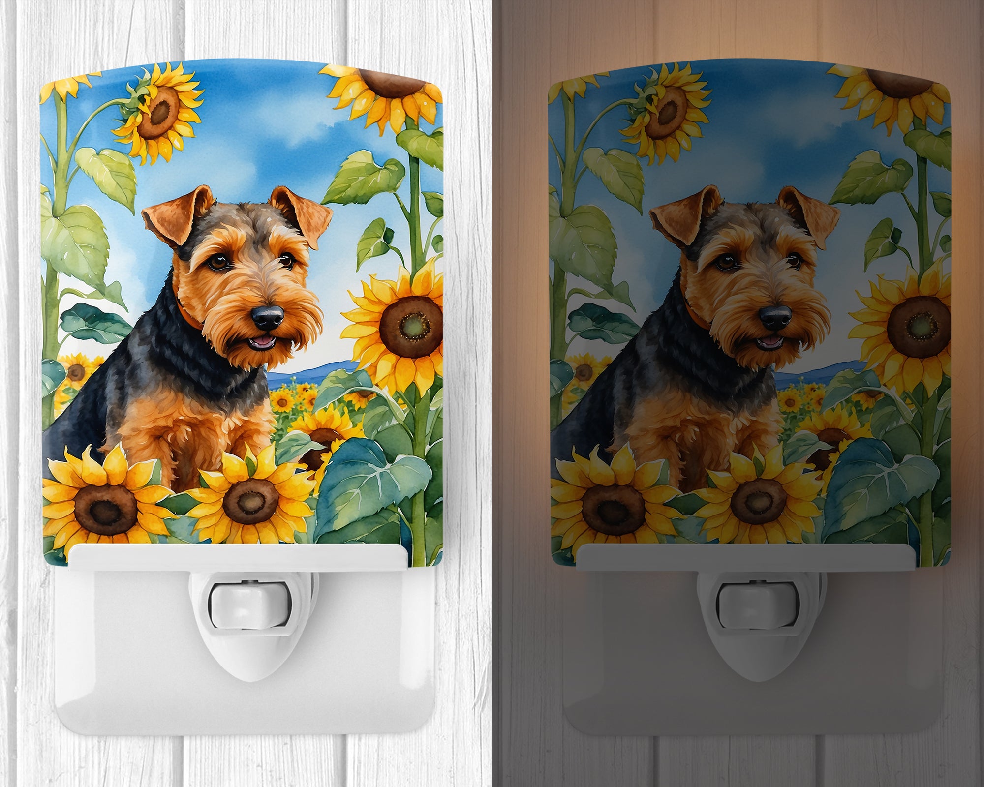 Welsh Terrier in Sunflowers Ceramic Night Light