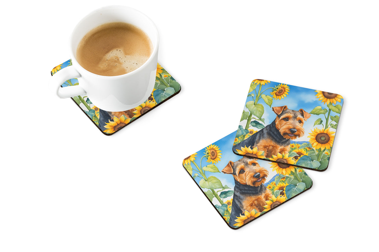 Welsh Terrier in Sunflowers Foam Coasters