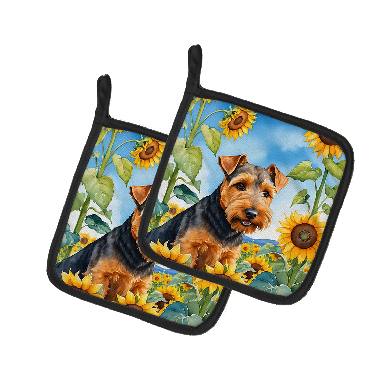 Buy this Welsh Terrier in Sunflowers Pair of Pot Holders