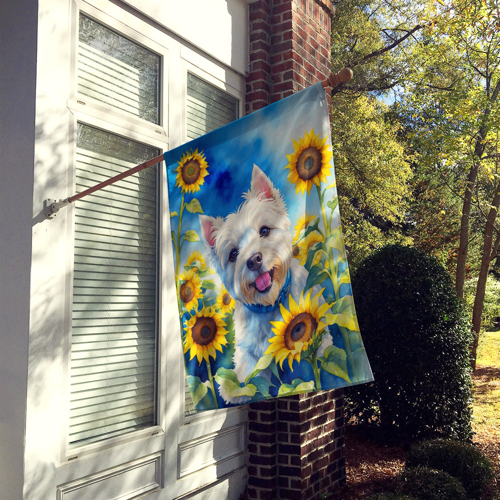 Westie in Sunflowers House Flag