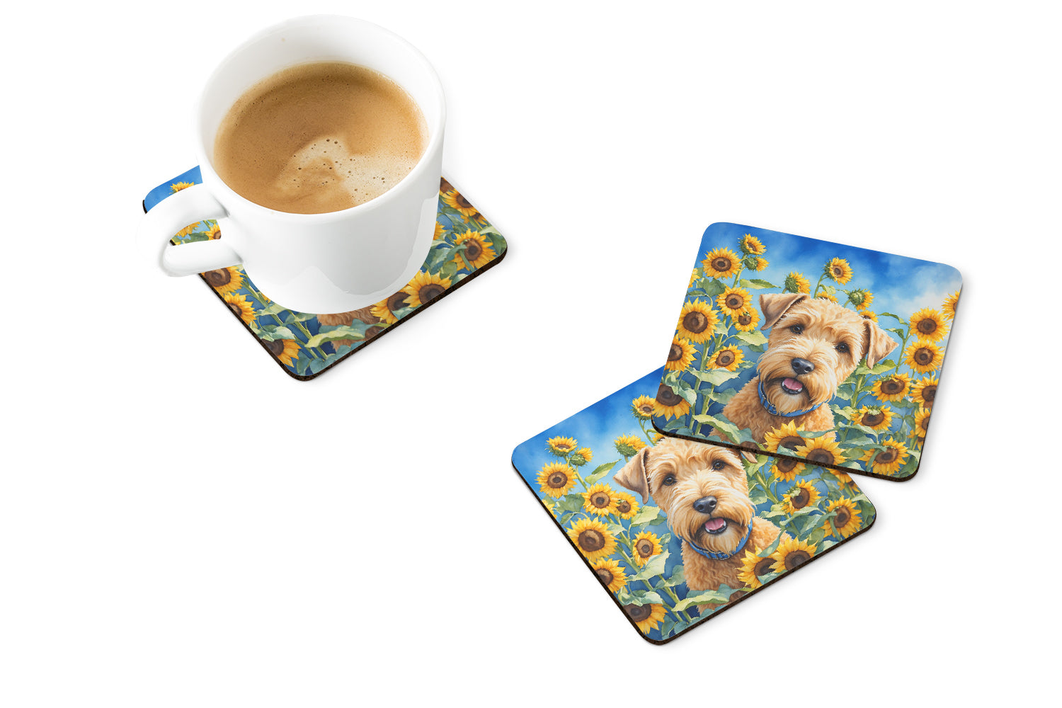 Wheaten Terrier in Sunflowers Foam Coasters