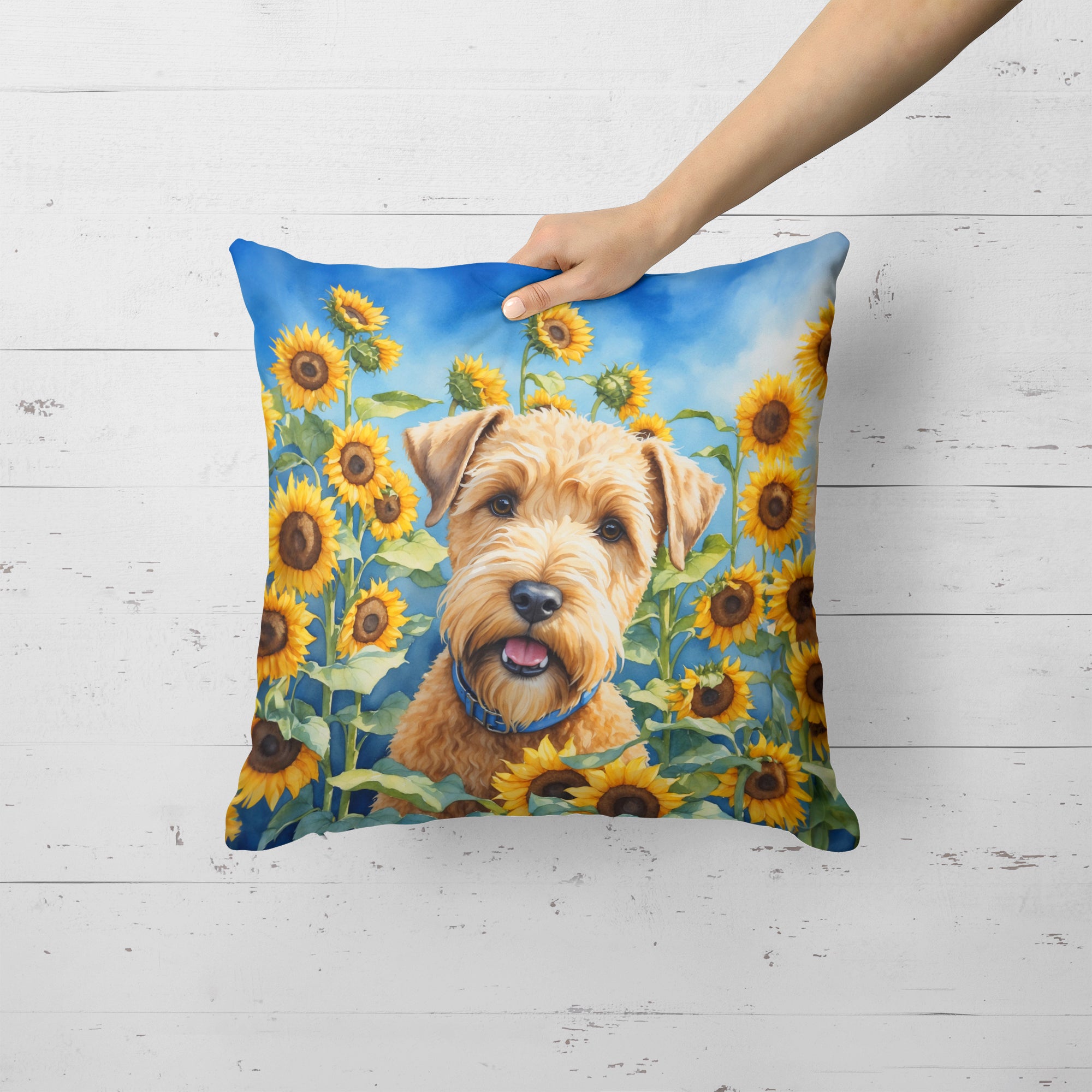 Buy this Wheaten Terrier in Sunflowers Throw Pillow