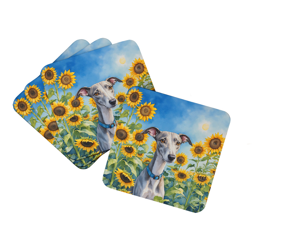 Buy this Whippet in Sunflowers Foam Coasters
