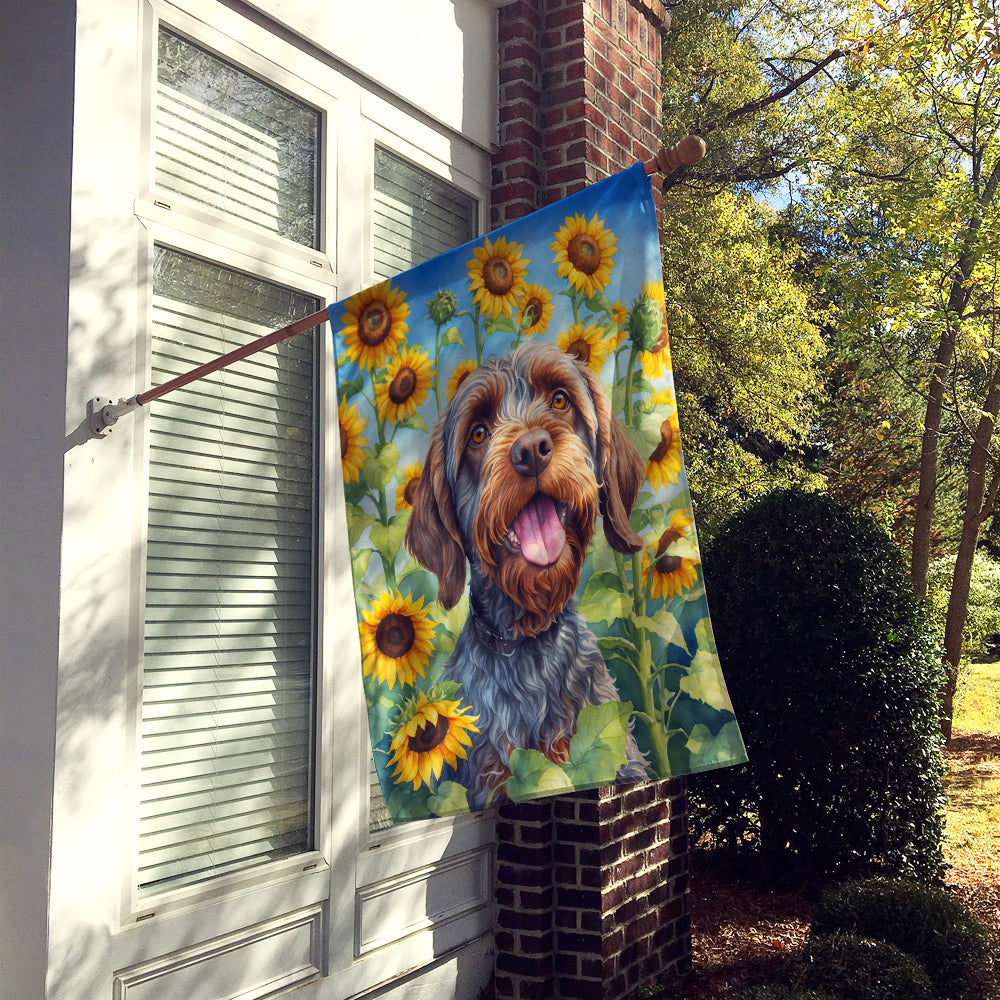 Wirehaired Pointing Griffon in Sunflowers House Flag