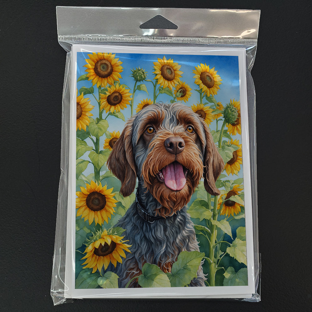 Wirehaired Pointing Griffon in Sunflowers Greeting Cards Pack of 8
