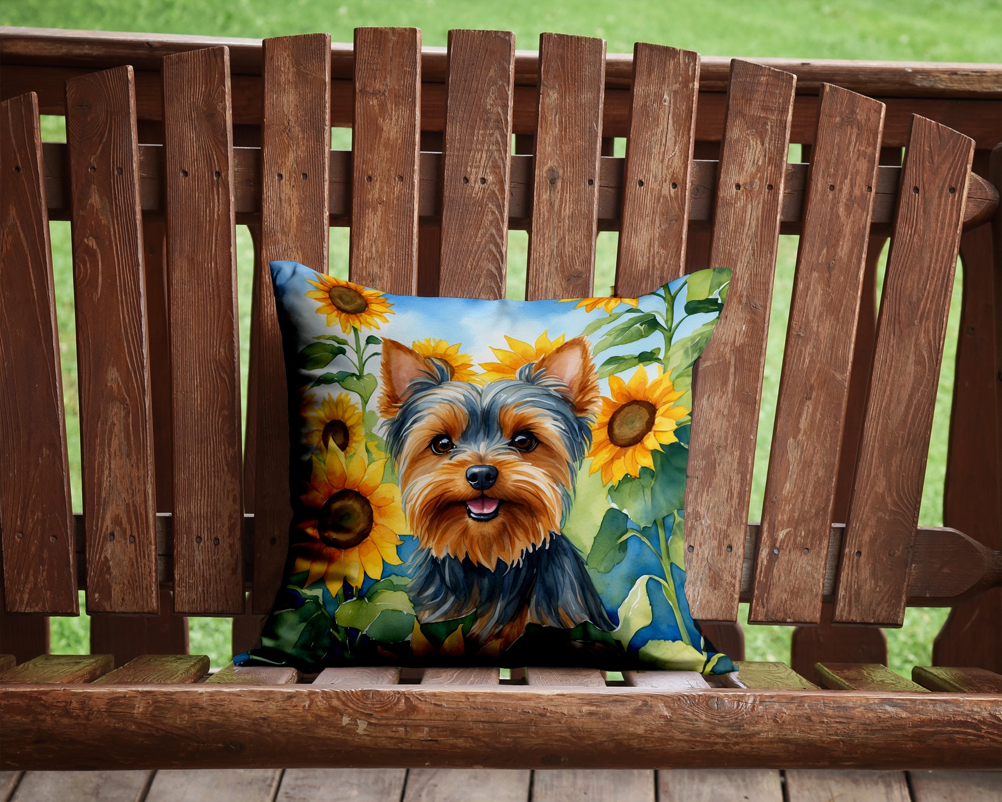 Buy this Yorkshire Terrier in Sunflowers Throw Pillow