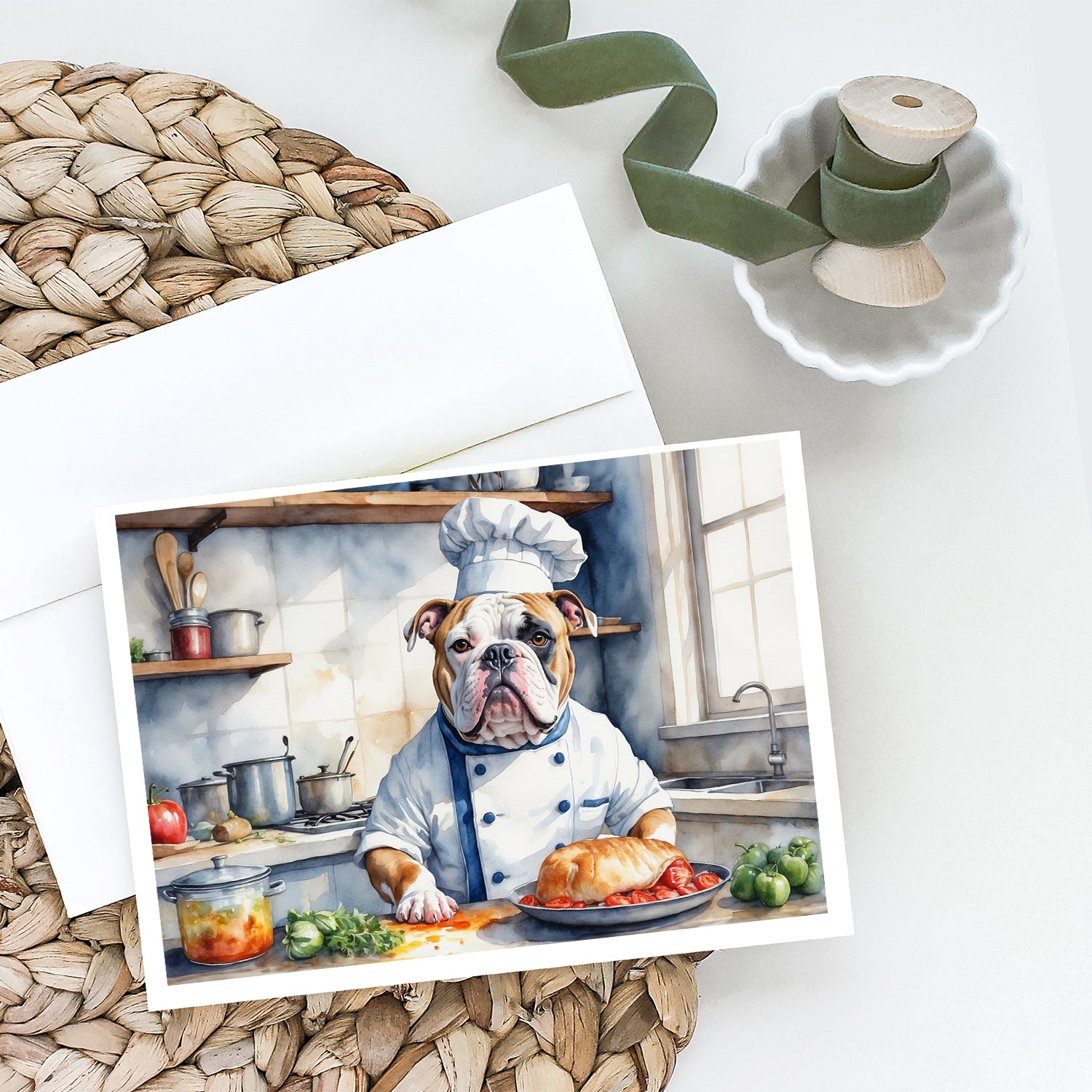 American Bulldog The Chef Greeting Cards Pack of 8