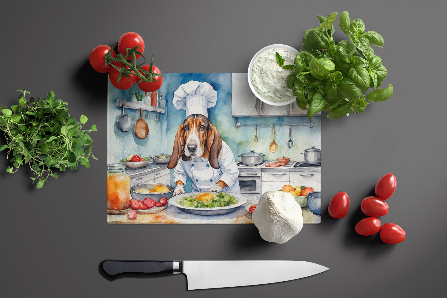 Buy this Basset Hound The Chef Glass Cutting Board