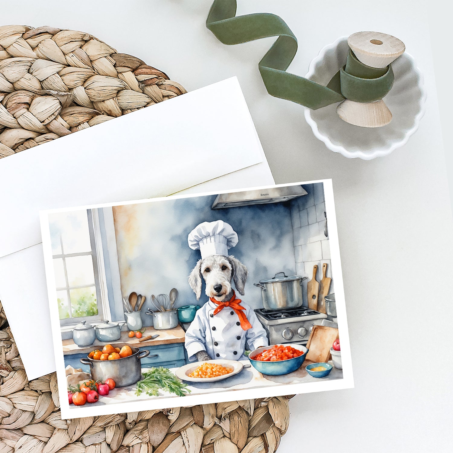 Bedlington Terrier The Chef Greeting Cards Pack of 8