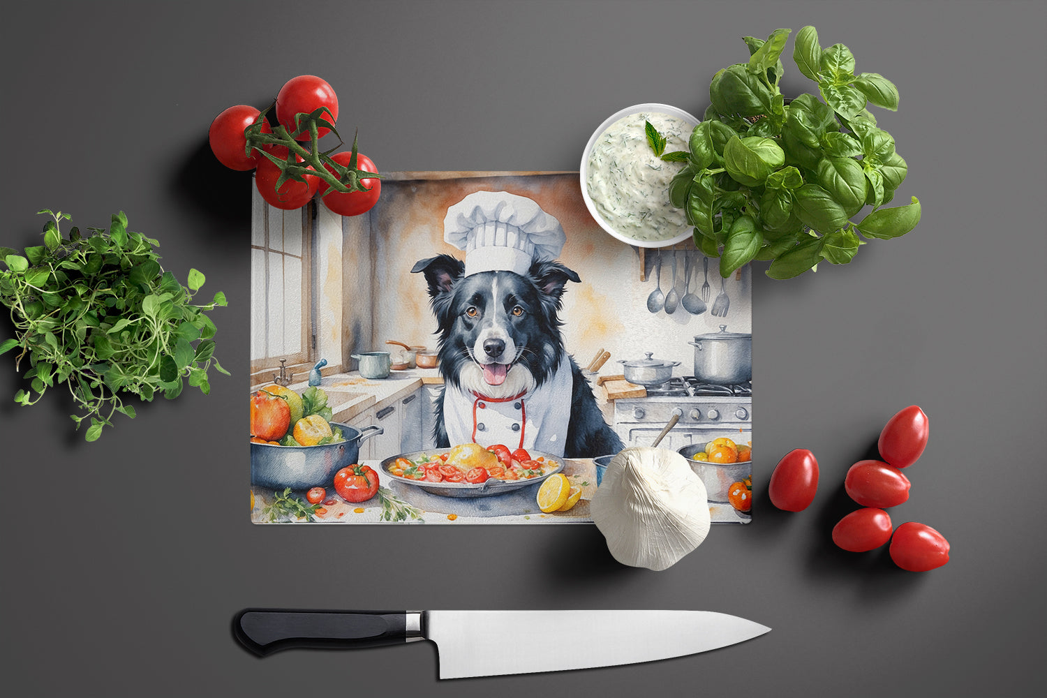 Buy this Border Collie The Chef Glass Cutting Board