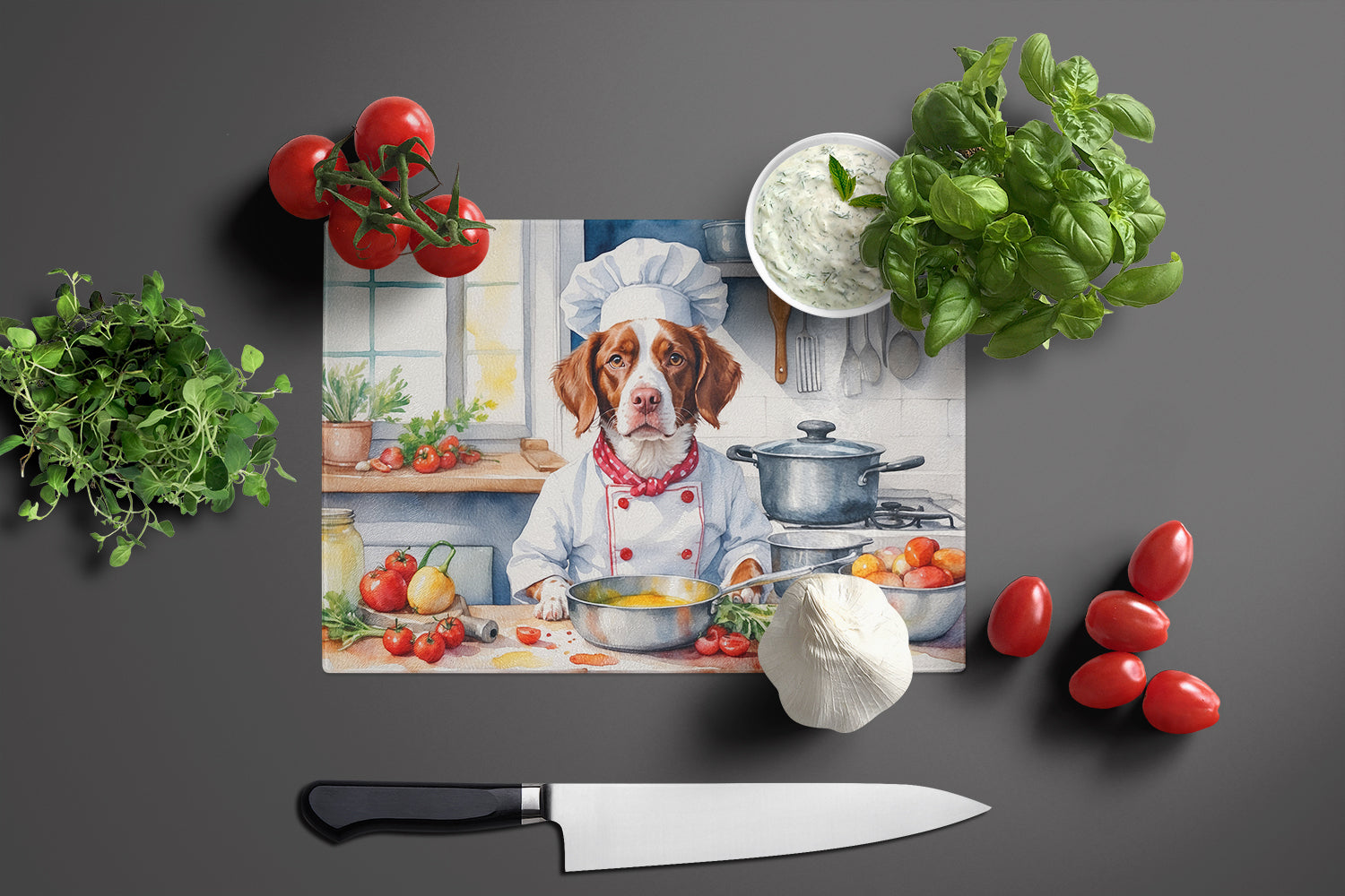 Buy this Brittany Spaniel The Chef Glass Cutting Board