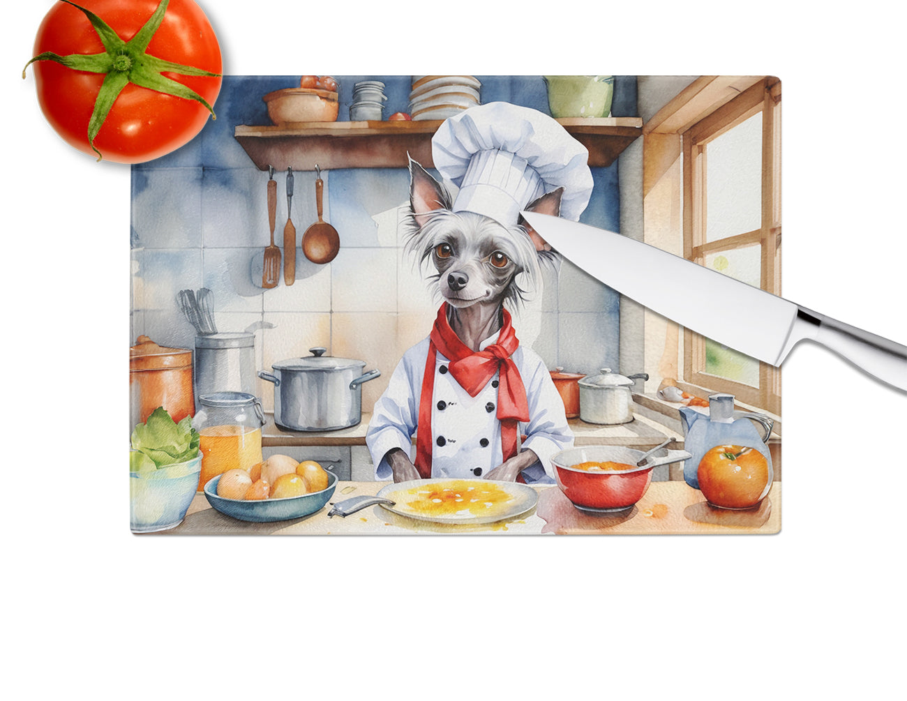Chinese Crested The Chef Glass Cutting Board