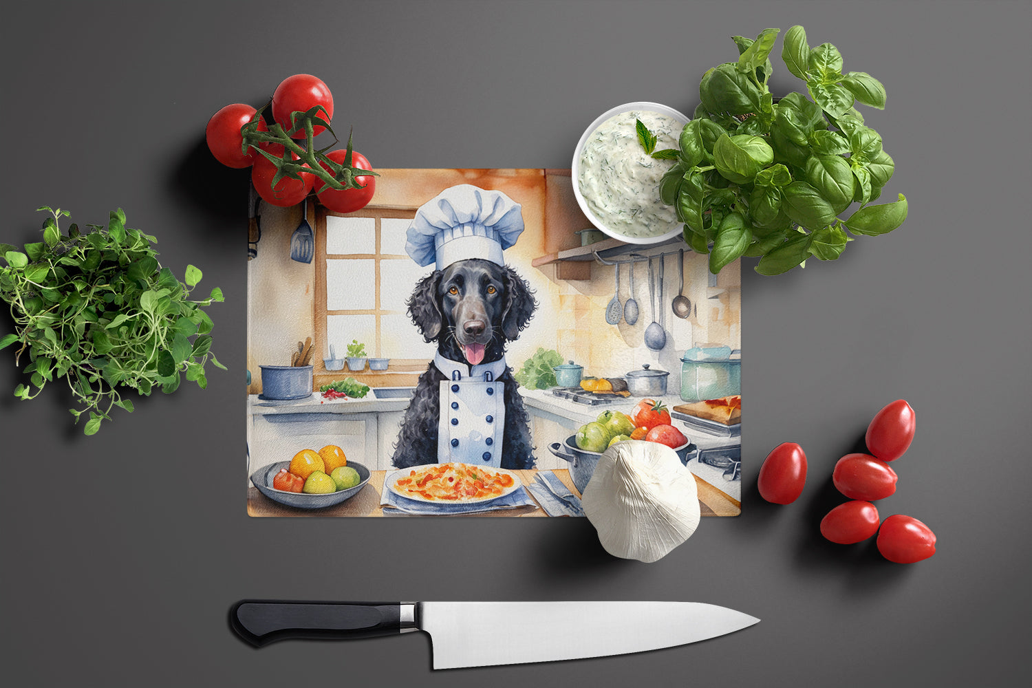 Curly-Coated Retriever The Chef Glass Cutting Board