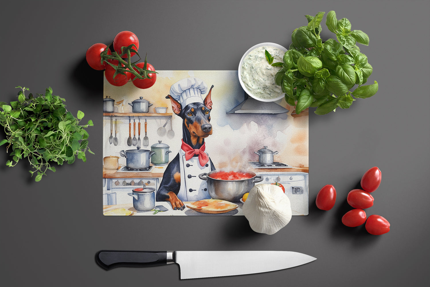 Buy this Doberman Pinscher The Chef Glass Cutting Board