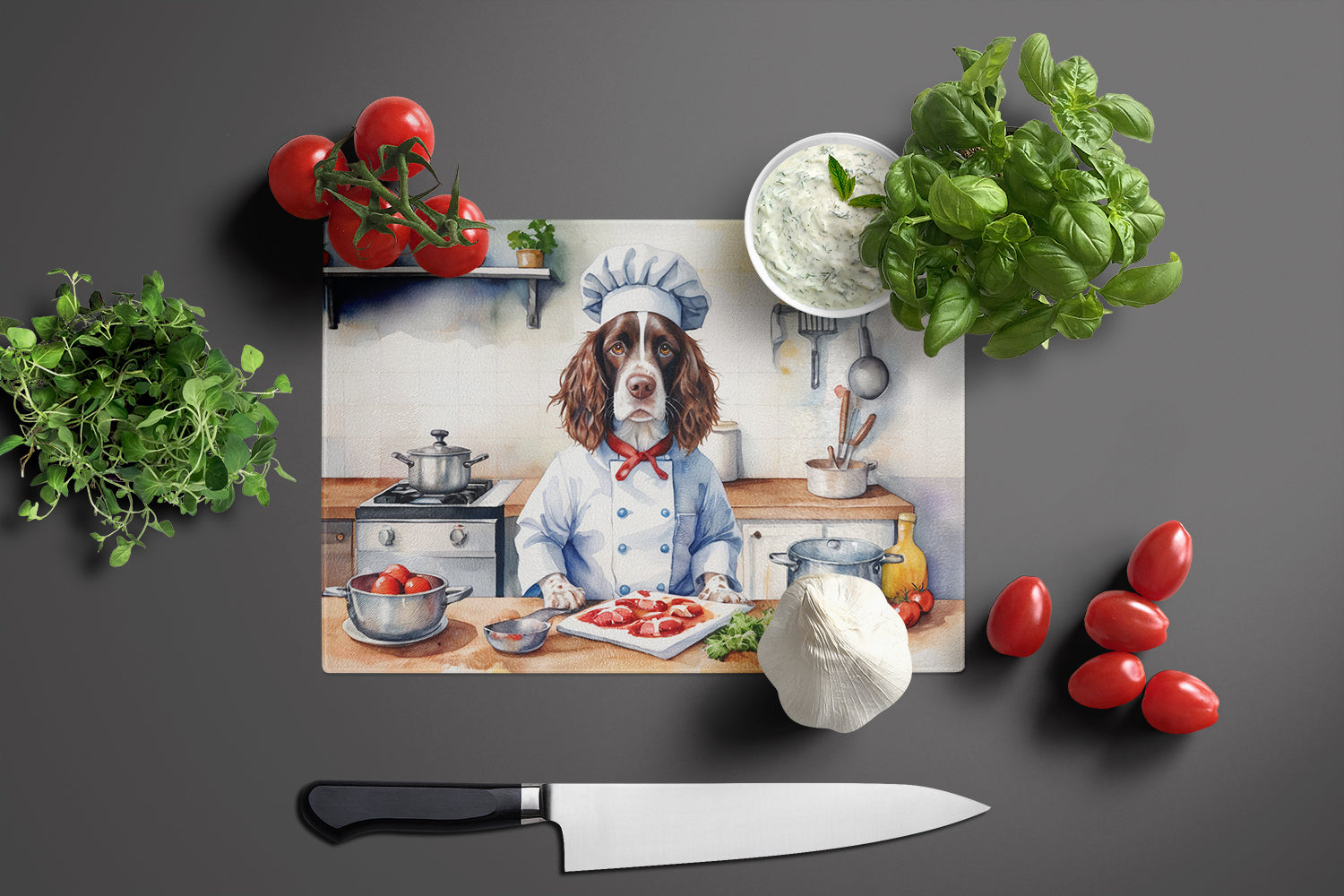 Buy this English Springer Spaniel The Chef Glass Cutting Board