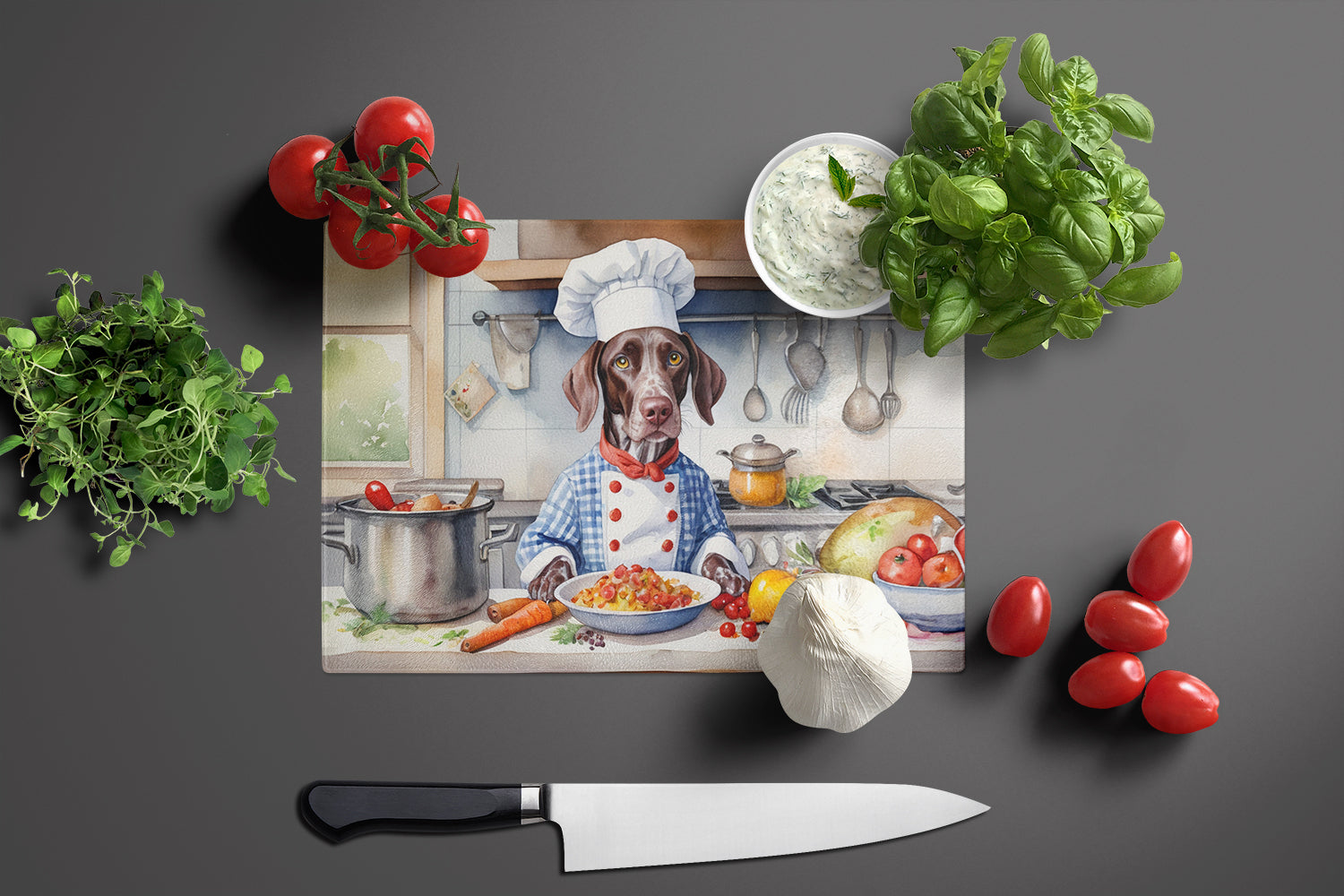 German Shorthaired Pointer The Chef Glass Cutting Board