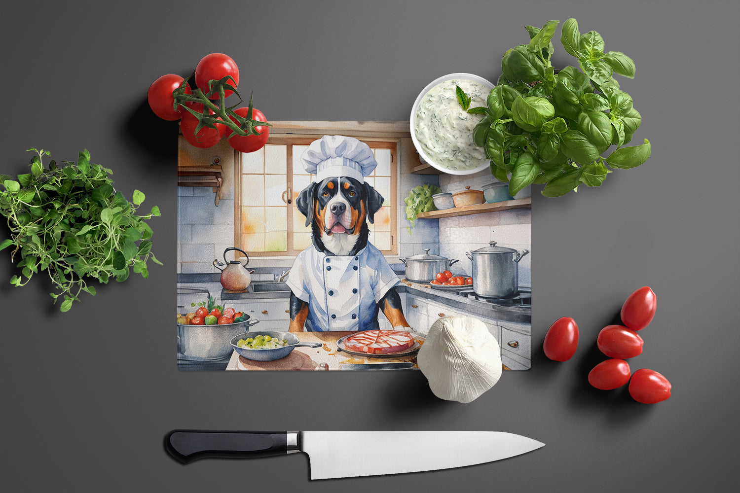 Buy this Greater Swiss Mountain Dog The Chef Glass Cutting Board