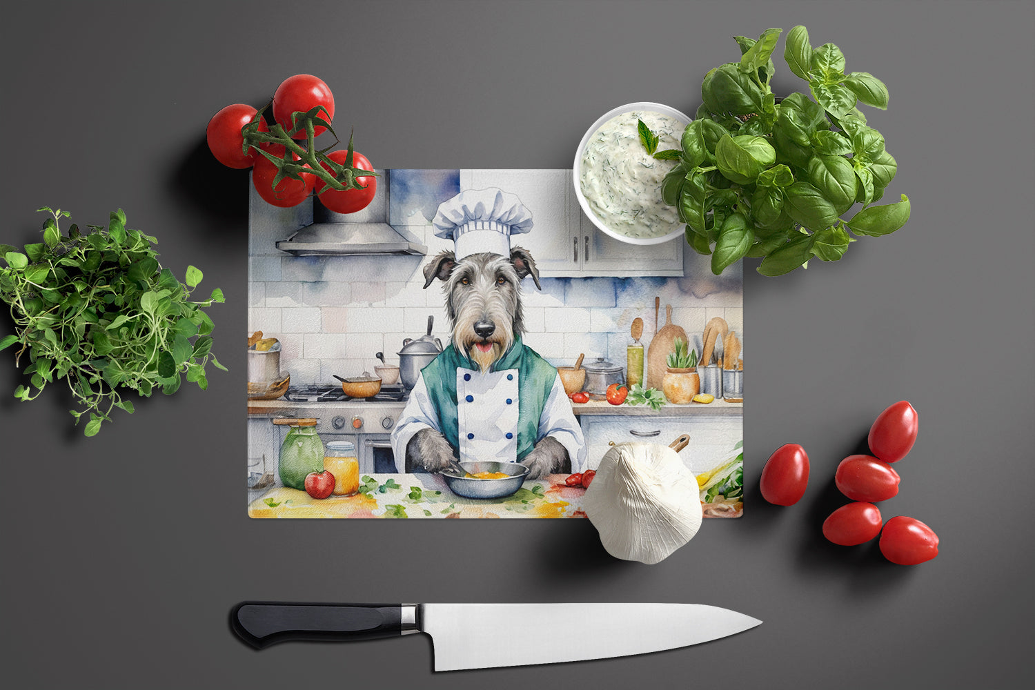 Irish Wolfhound The Chef Glass Cutting Board