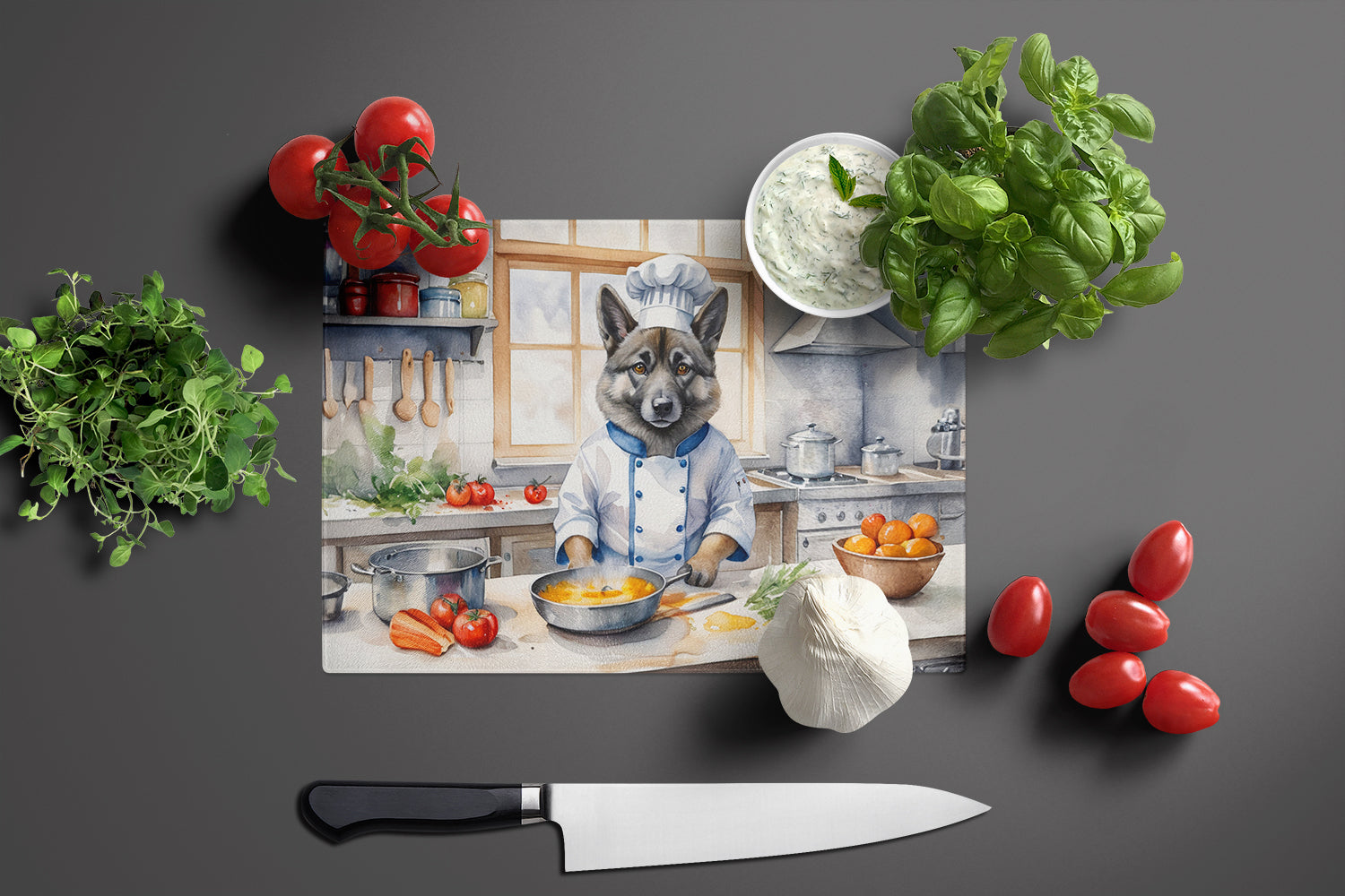 Buy this Norwegian Elkhound The Chef Glass Cutting Board