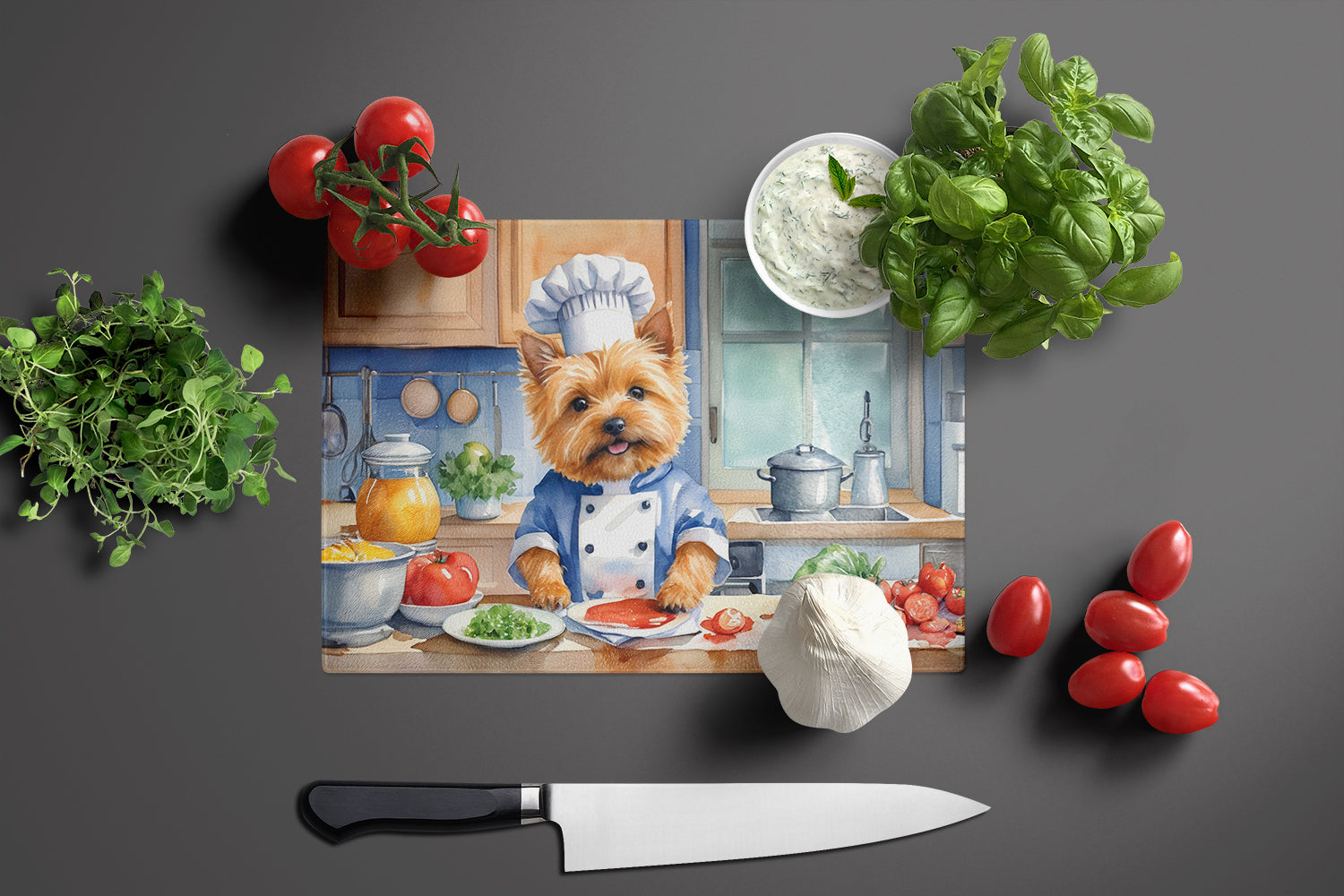 Norwich Terrier The Chef Glass Cutting Board