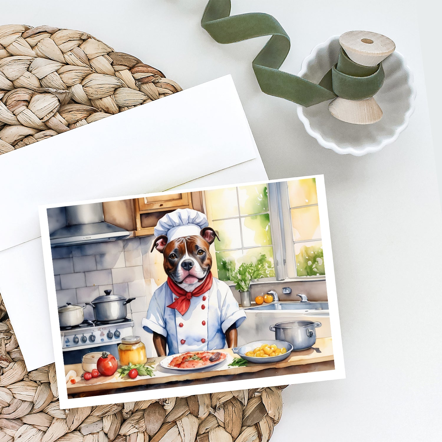 Staffordshire Bull Terrier The Chef Greeting Cards Pack of 8