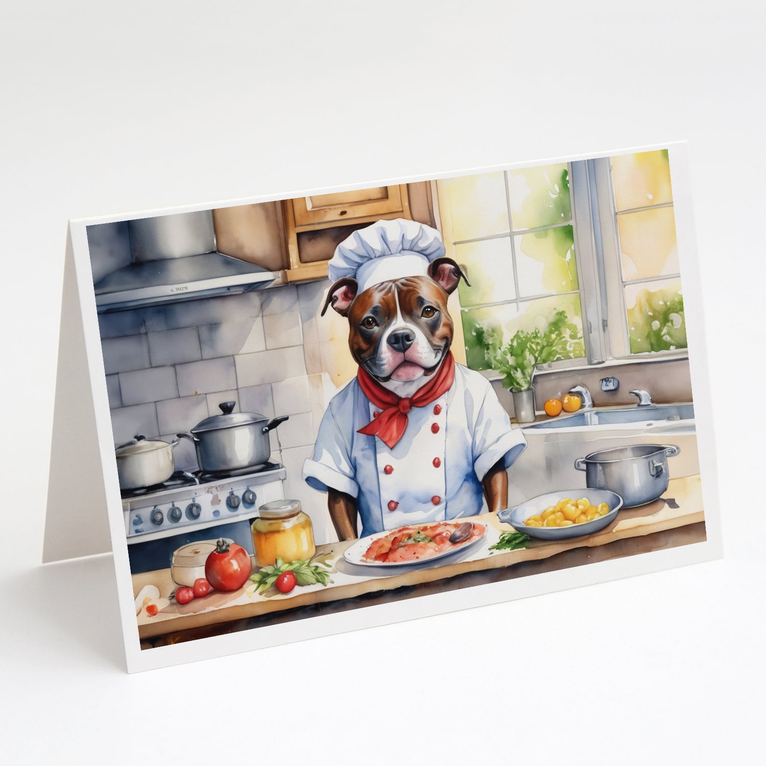 Buy this Staffordshire Bull Terrier The Chef Greeting Cards Pack of 8