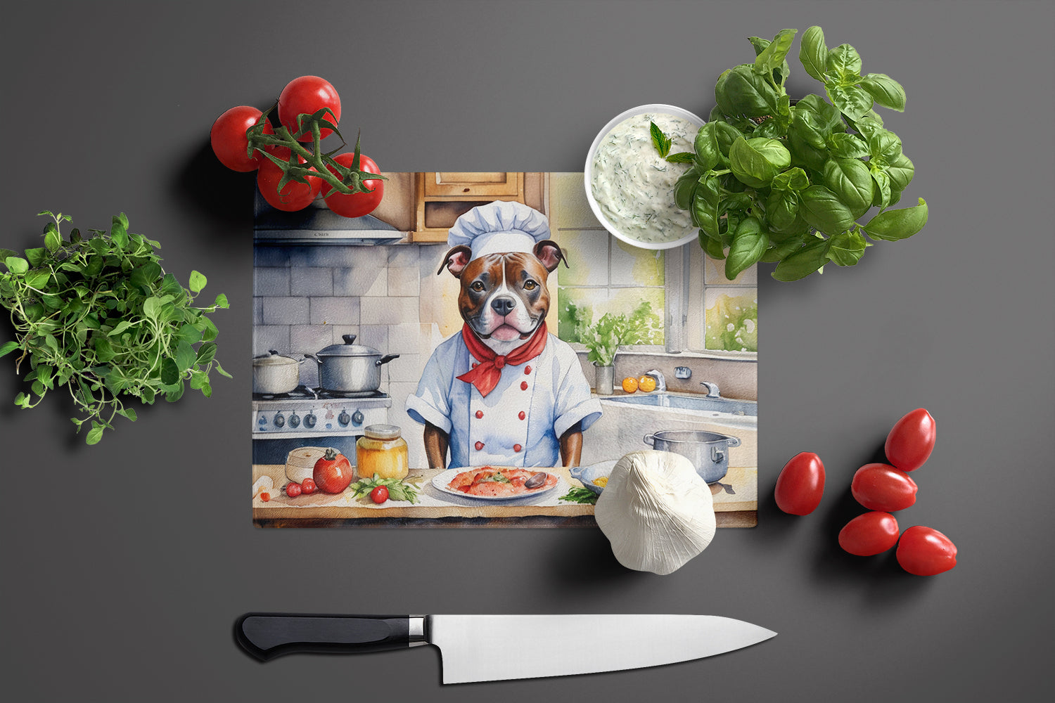 Buy this Staffordshire Bull Terrier The Chef Glass Cutting Board