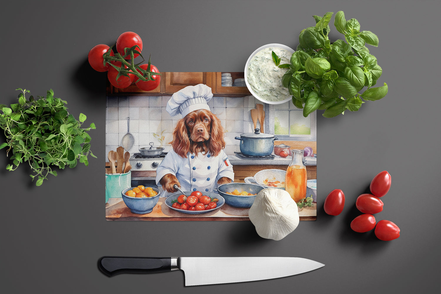 Buy this Sussex Spaniel The Chef Glass Cutting Board