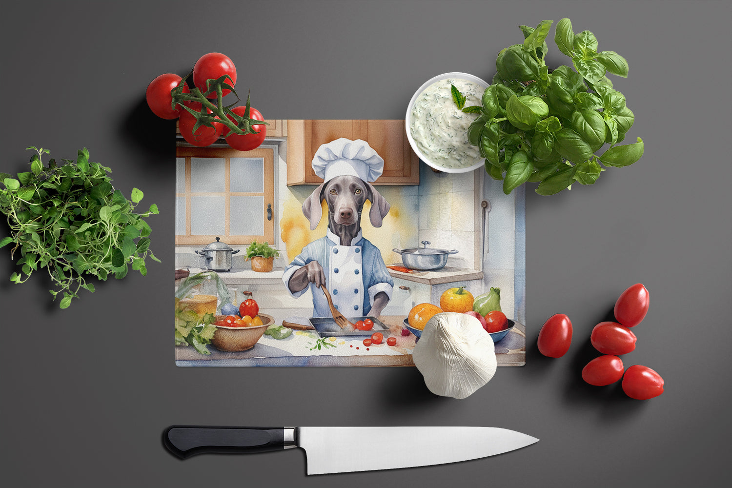 Buy this Weimaraner The Chef Glass Cutting Board