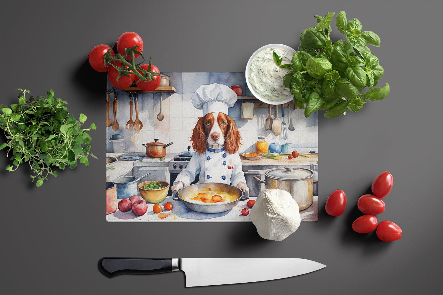 Buy this Welsh Springer Spaniel The Chef Glass Cutting Board