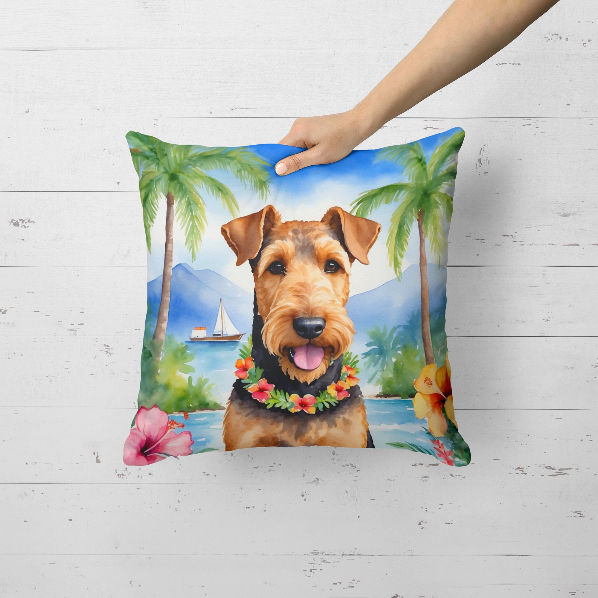 Airedale Terrier Luau Throw Pillow