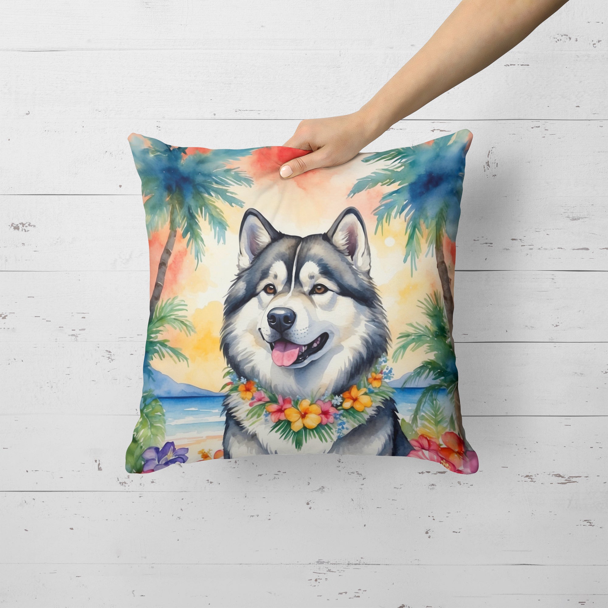 Buy this Alaskan Malamute Luau Throw Pillow