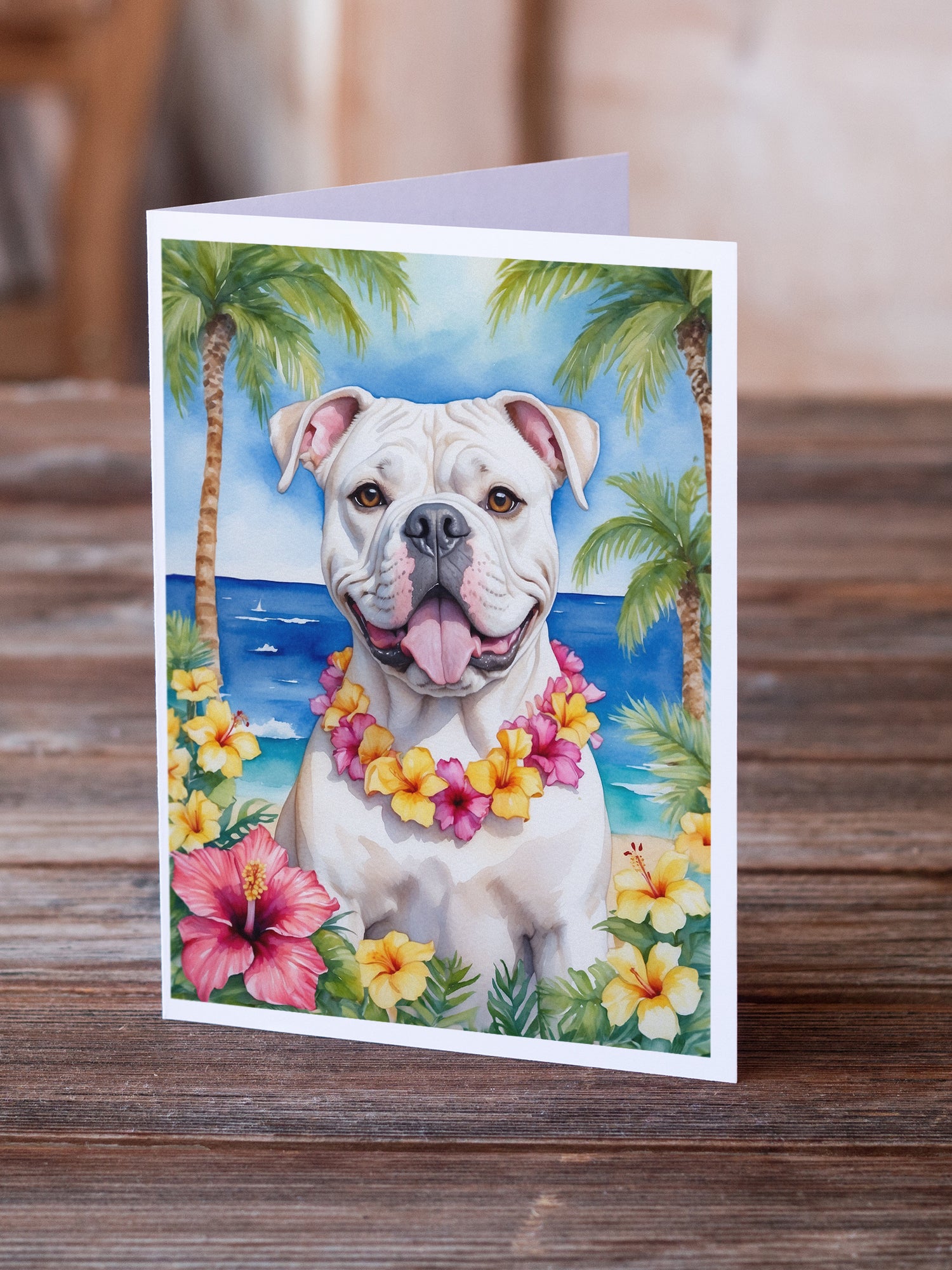 American Bulldog Luau Greeting Cards Pack of 8