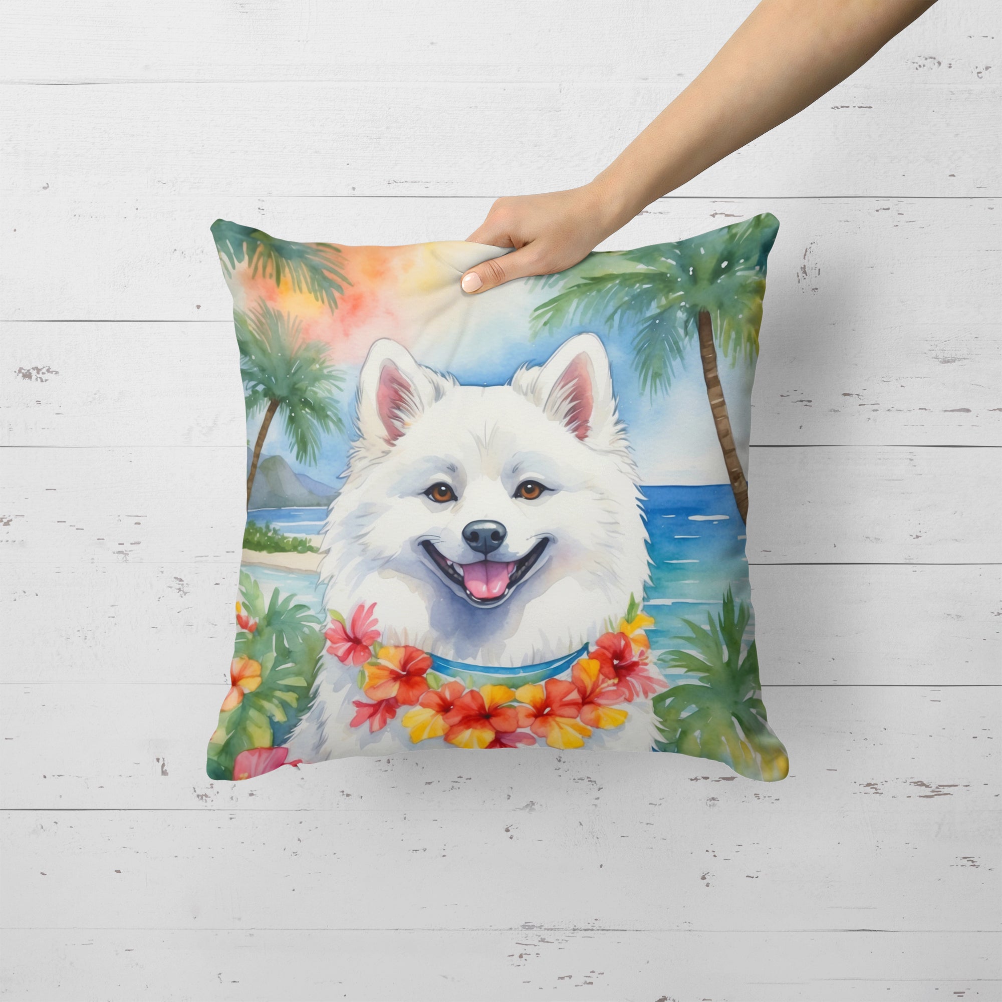 Buy this American Eskimo Luau Throw Pillow
