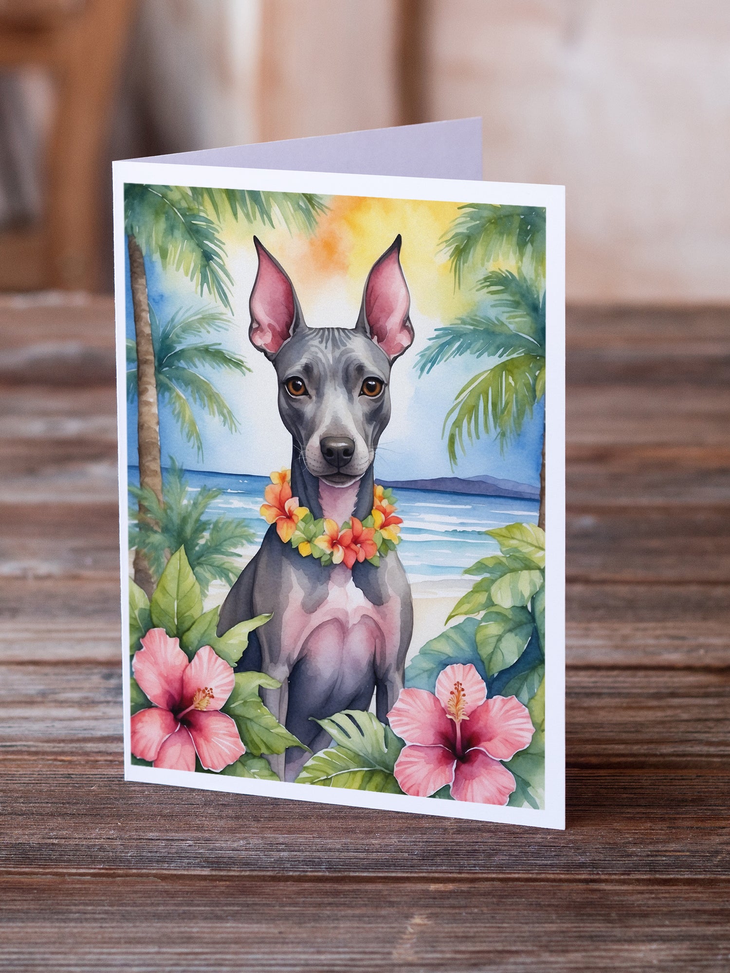 American Hairless Terrier Luau Greeting Cards Pack of 8