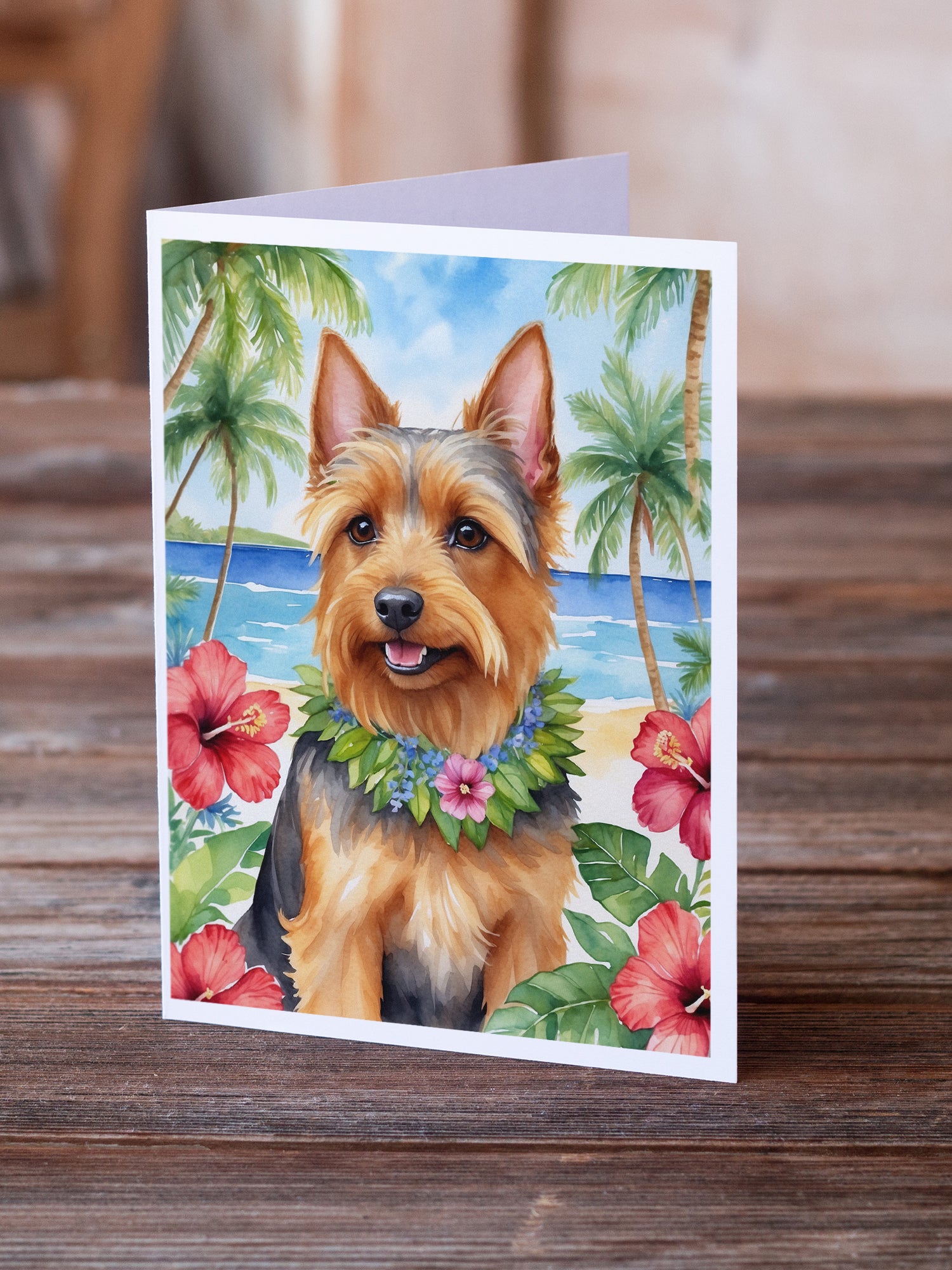 Australian Terrier Luau Greeting Cards Pack of 8