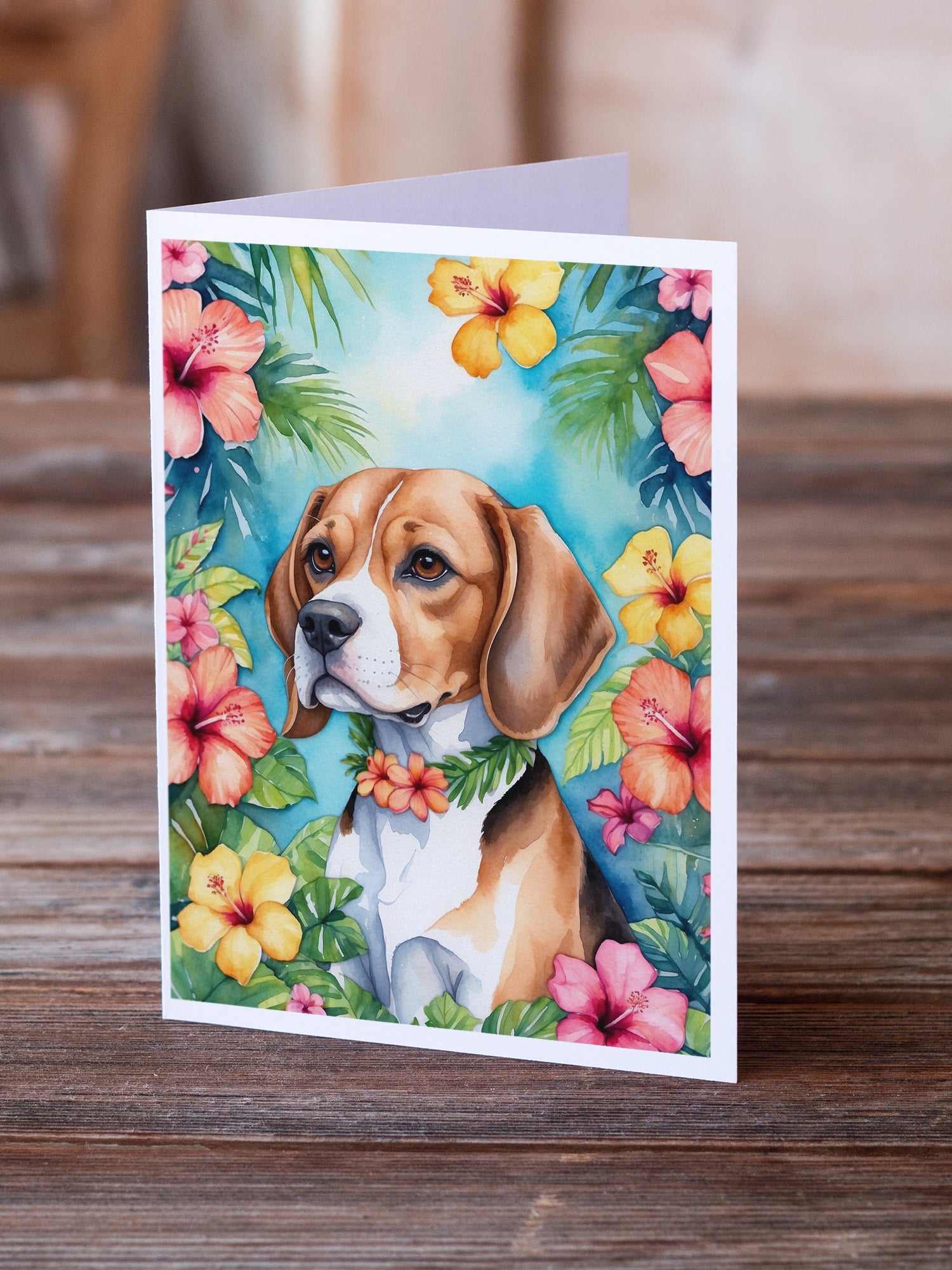 Beagle Luau Greeting Cards Pack of 8