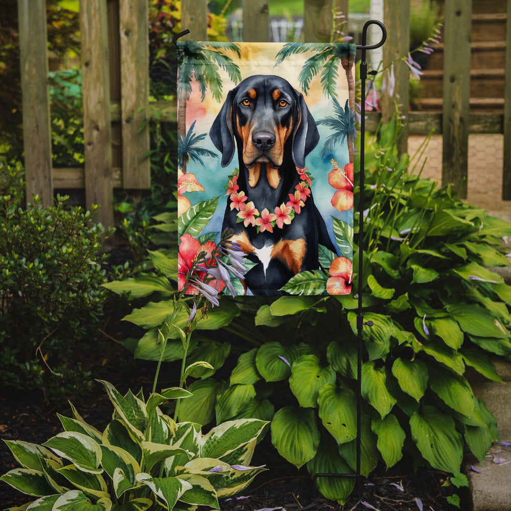 Buy this Black and Tan Coonhound Luau Garden Flag