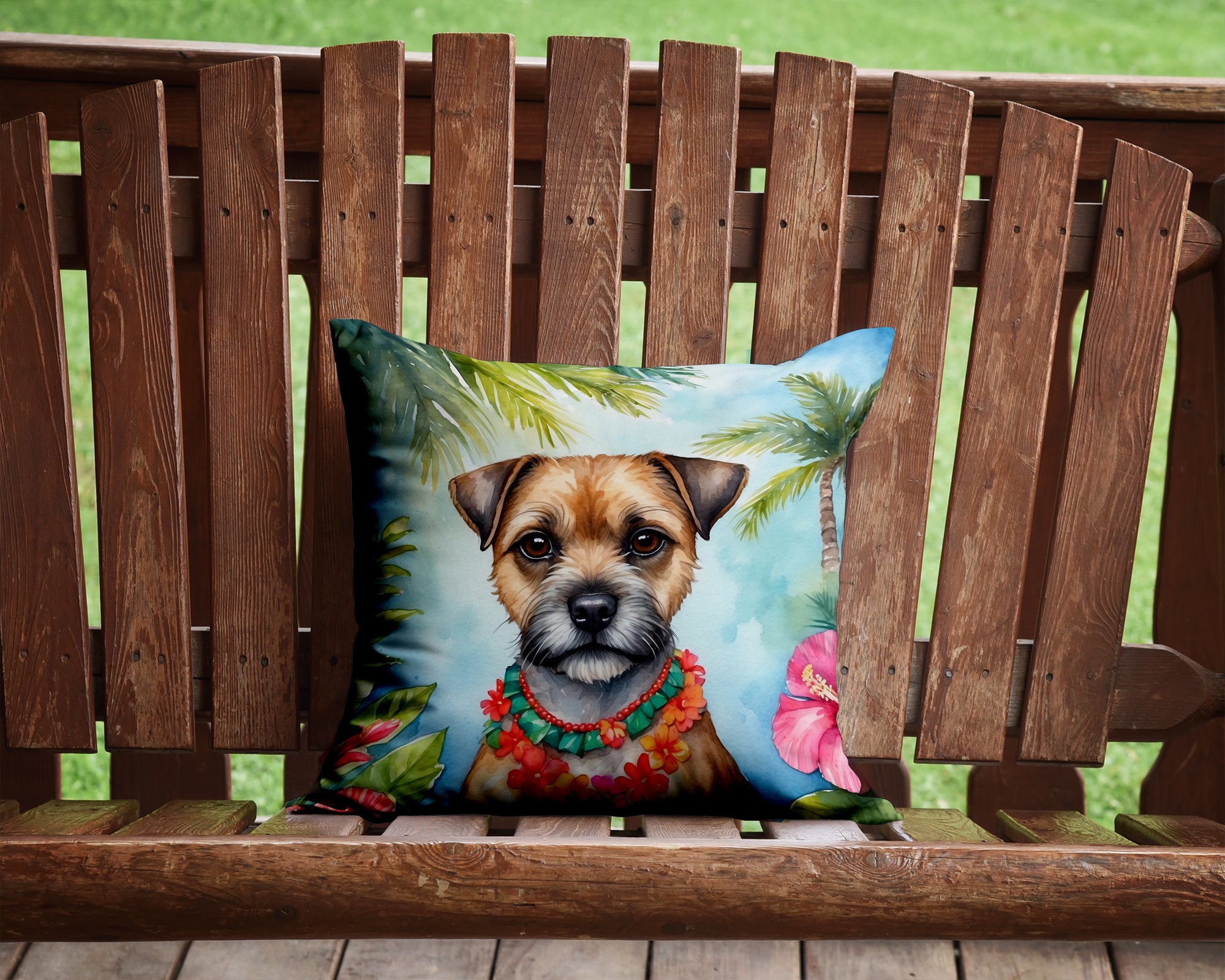Buy this Border Terrier Luau Throw Pillow
