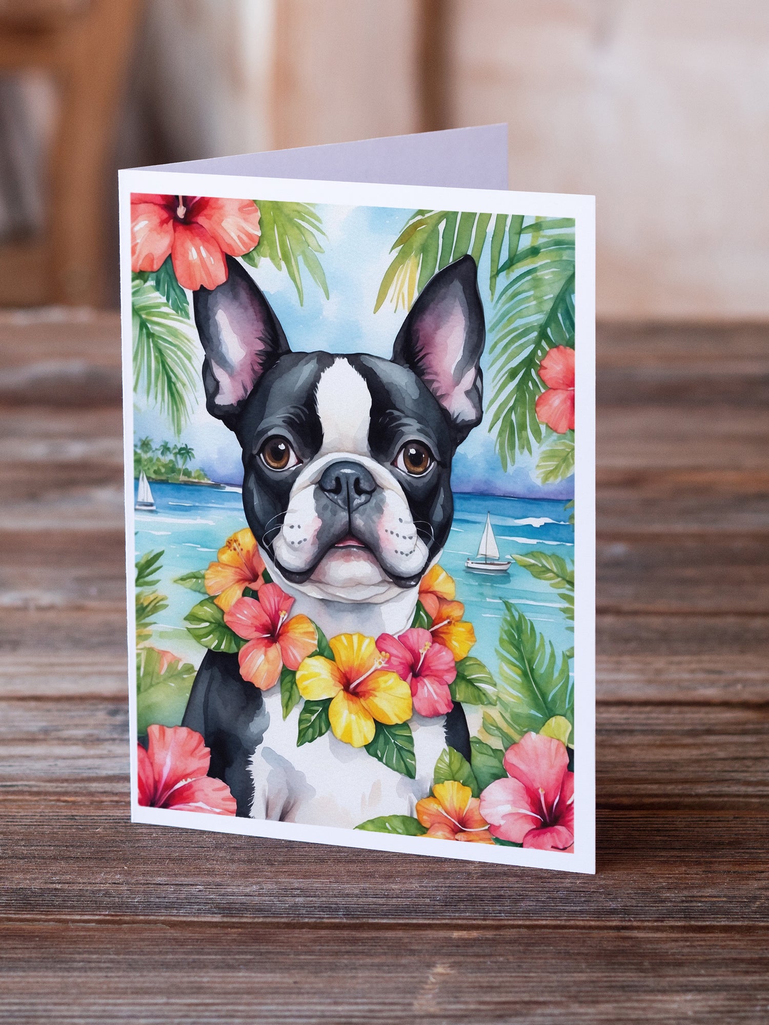 Buy this Boston Terrier Luau Greeting Cards Pack of 8