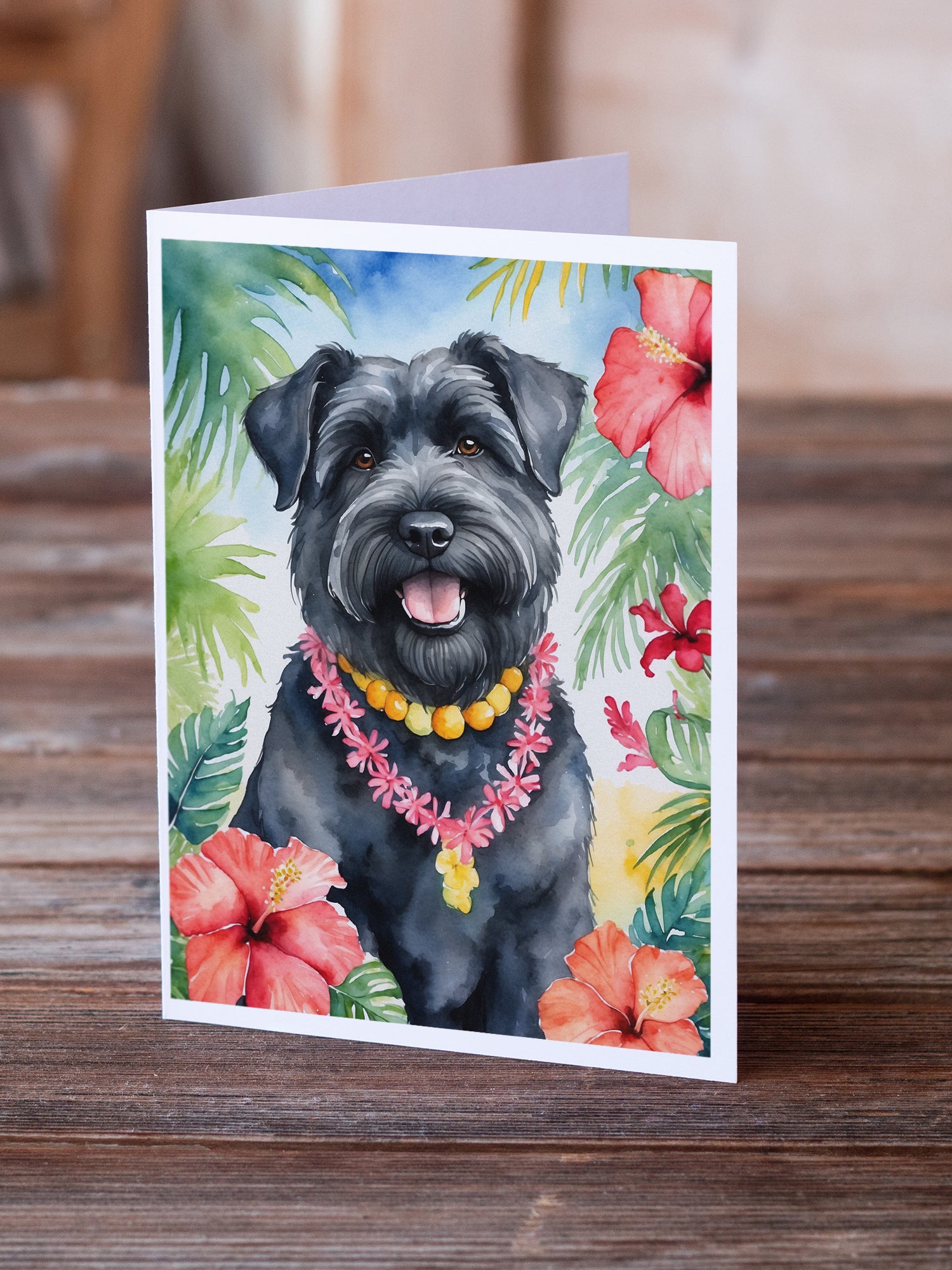 Bouvier des Flandres Luau Greeting Cards Pack of 8