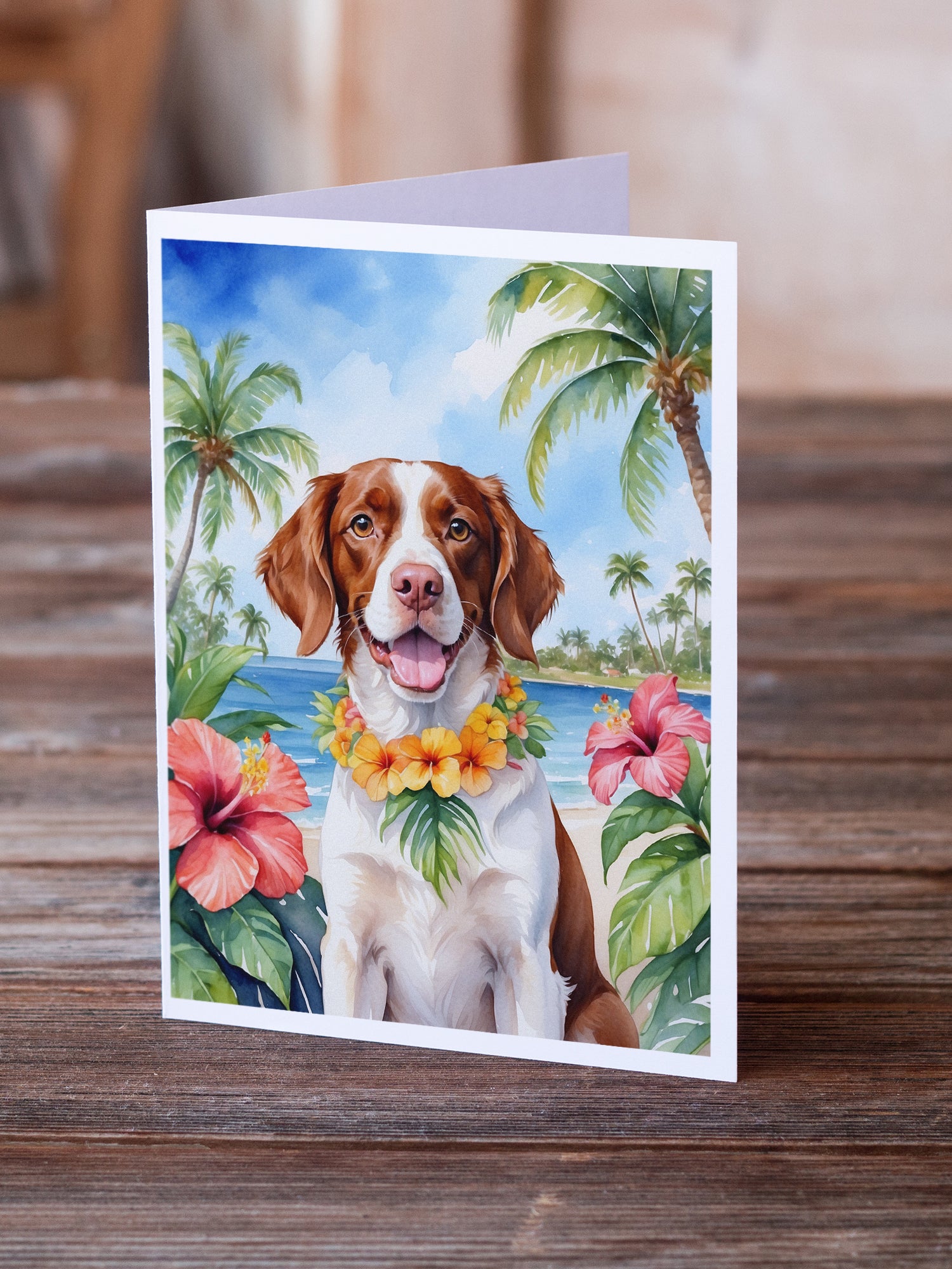 Brittany Spaniel Luau Greeting Cards Pack of 8