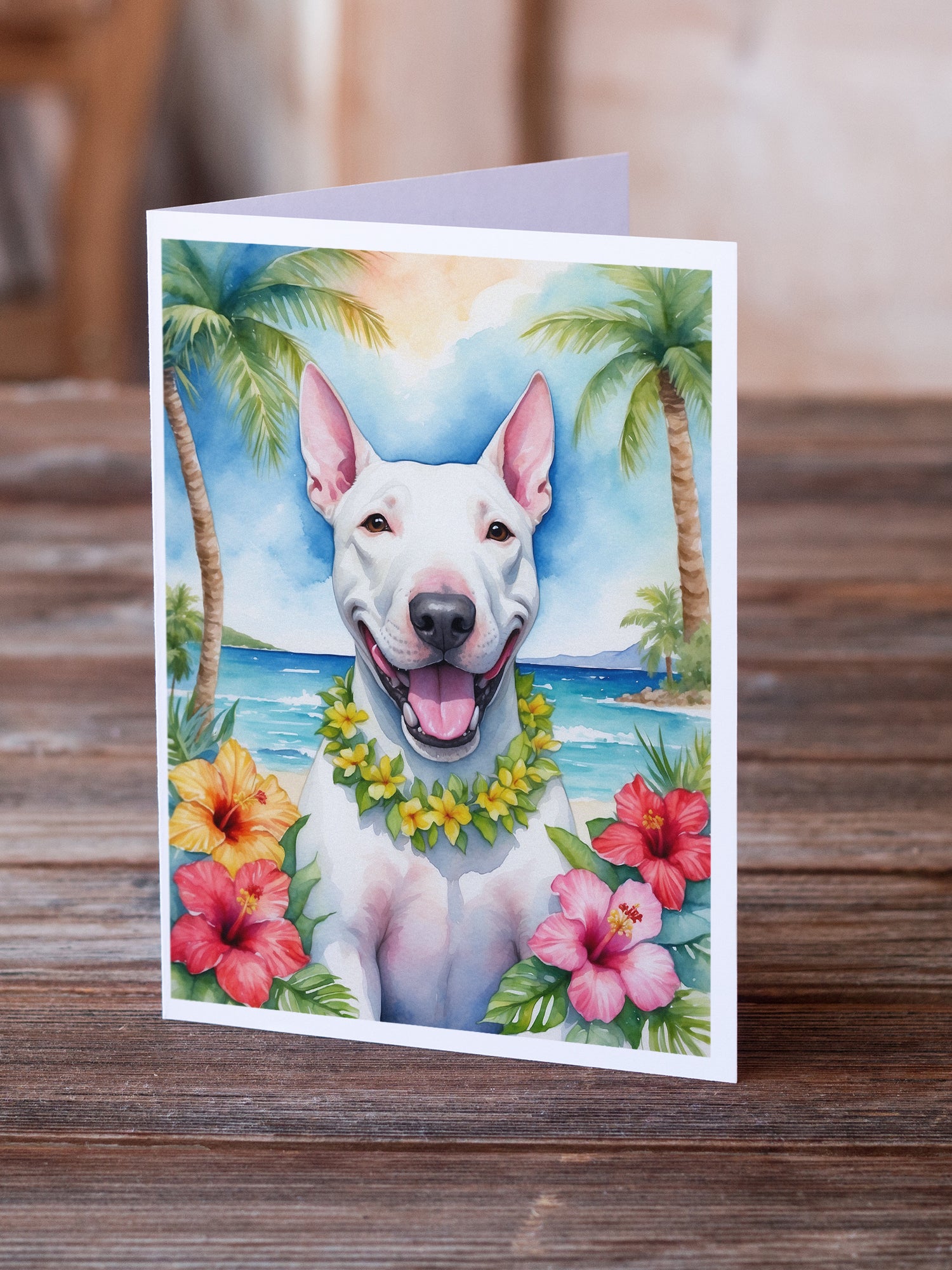 Buy this Bull Terrier Luau Greeting Cards Pack of 8
