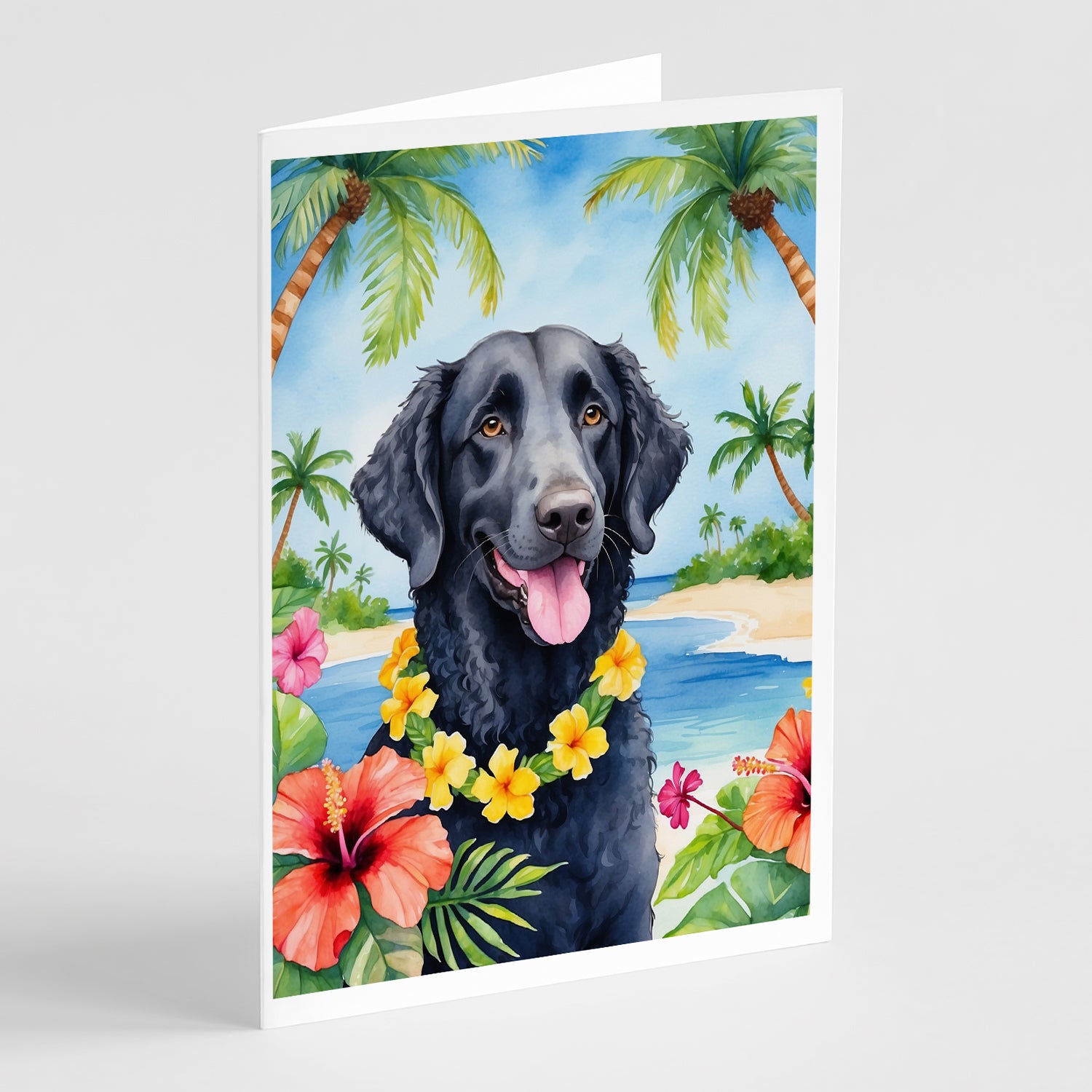 Buy this Curly-Coated Retriever Luau Greeting Cards Pack of 8