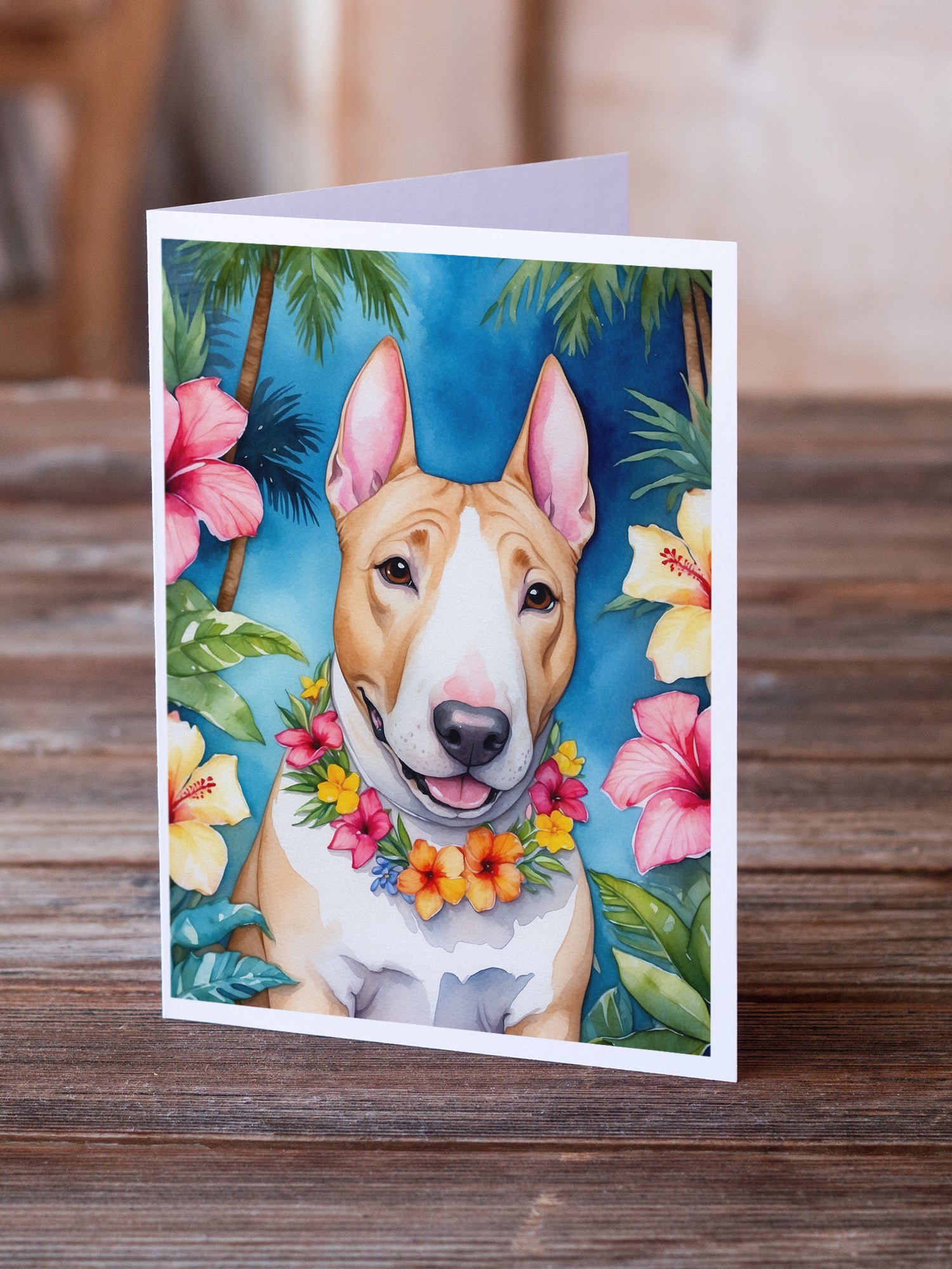 Buy this English Bull Terrier Luau Greeting Cards Pack of 8