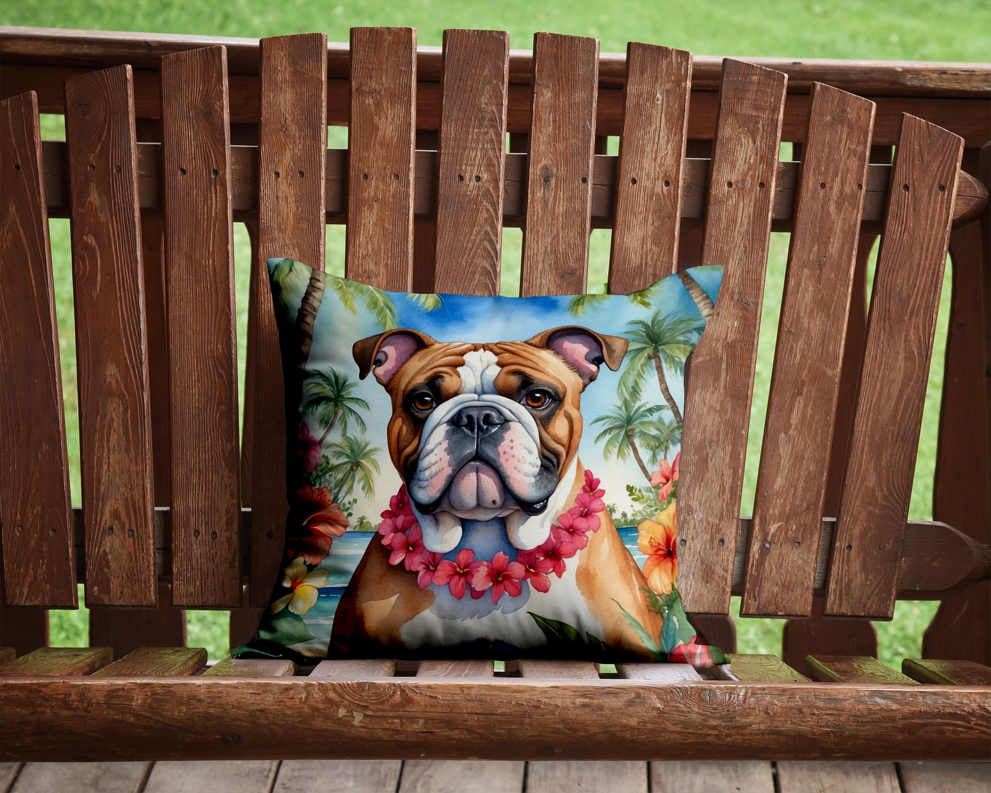 Buy this English Bulldog Luau Throw Pillow